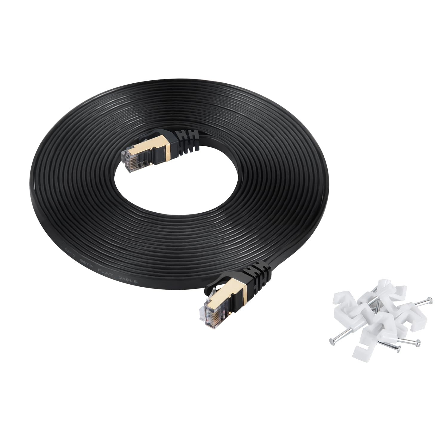 Cat7 Ethernet Cable 20 FT Black Shielded STP Flat RJ45 LAN Network Patch Cord