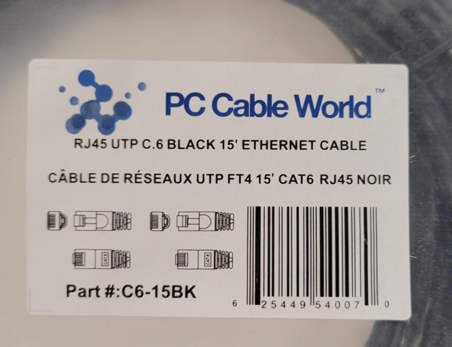 PC Cable World RJ45 UTP 15Ft Ethernet Cable Black (IND)
