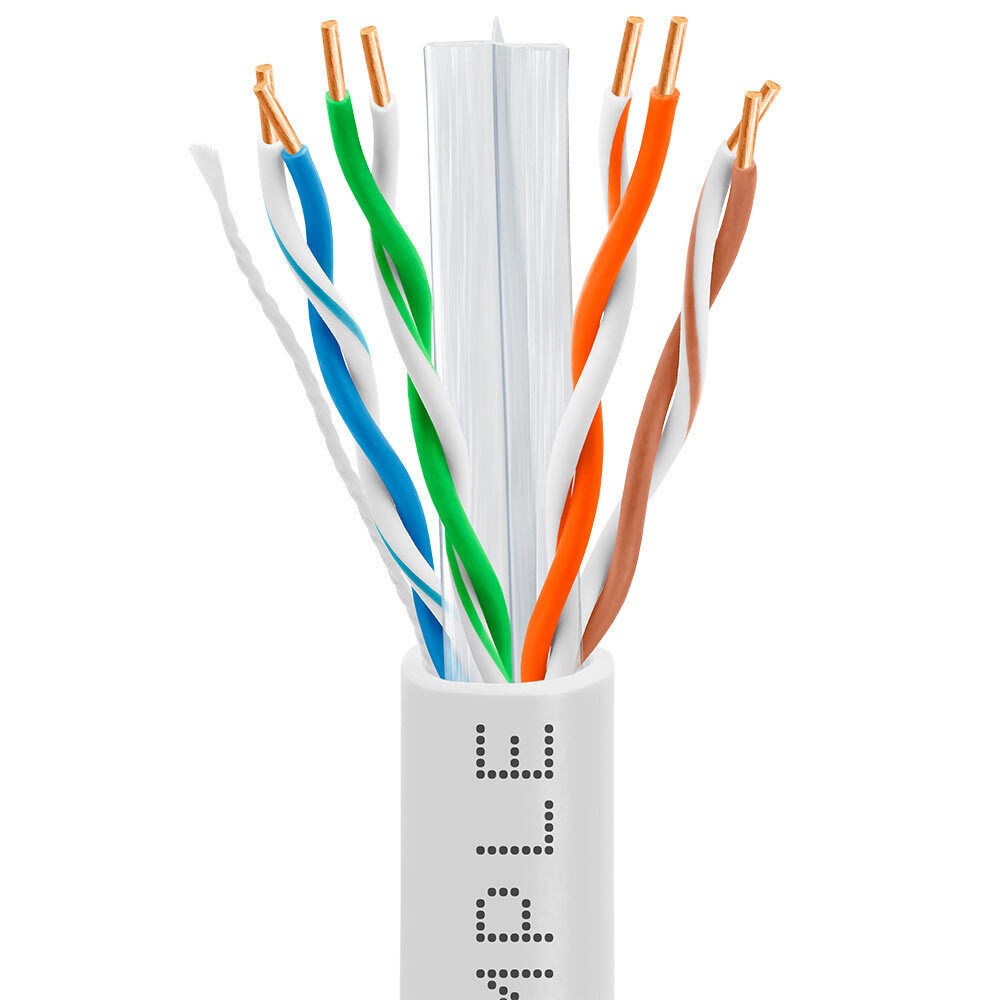 Cat6 Plenum Ethernet Cable 1000ft CMP Solid 23AWG UTP Bulk Pull Box White