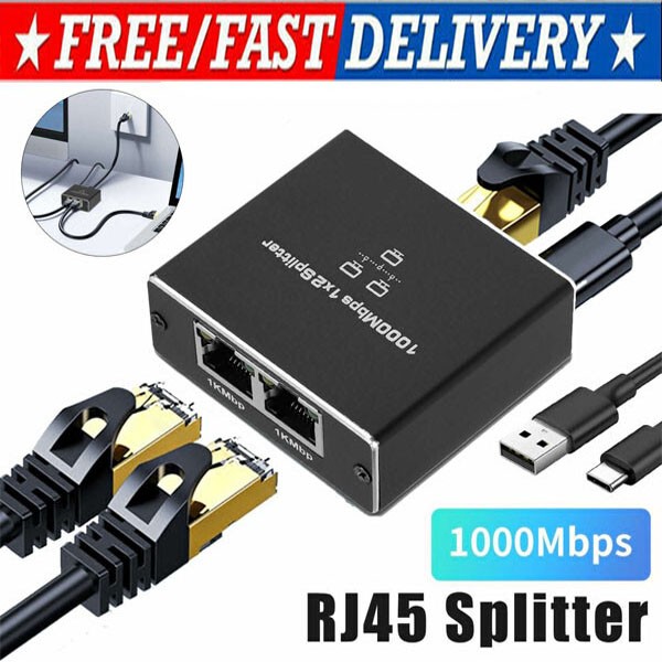 RJ45 Gigabit Ethernet Splitter 1000Mbps LAN Network Internet 1 to 2 Adapter lot