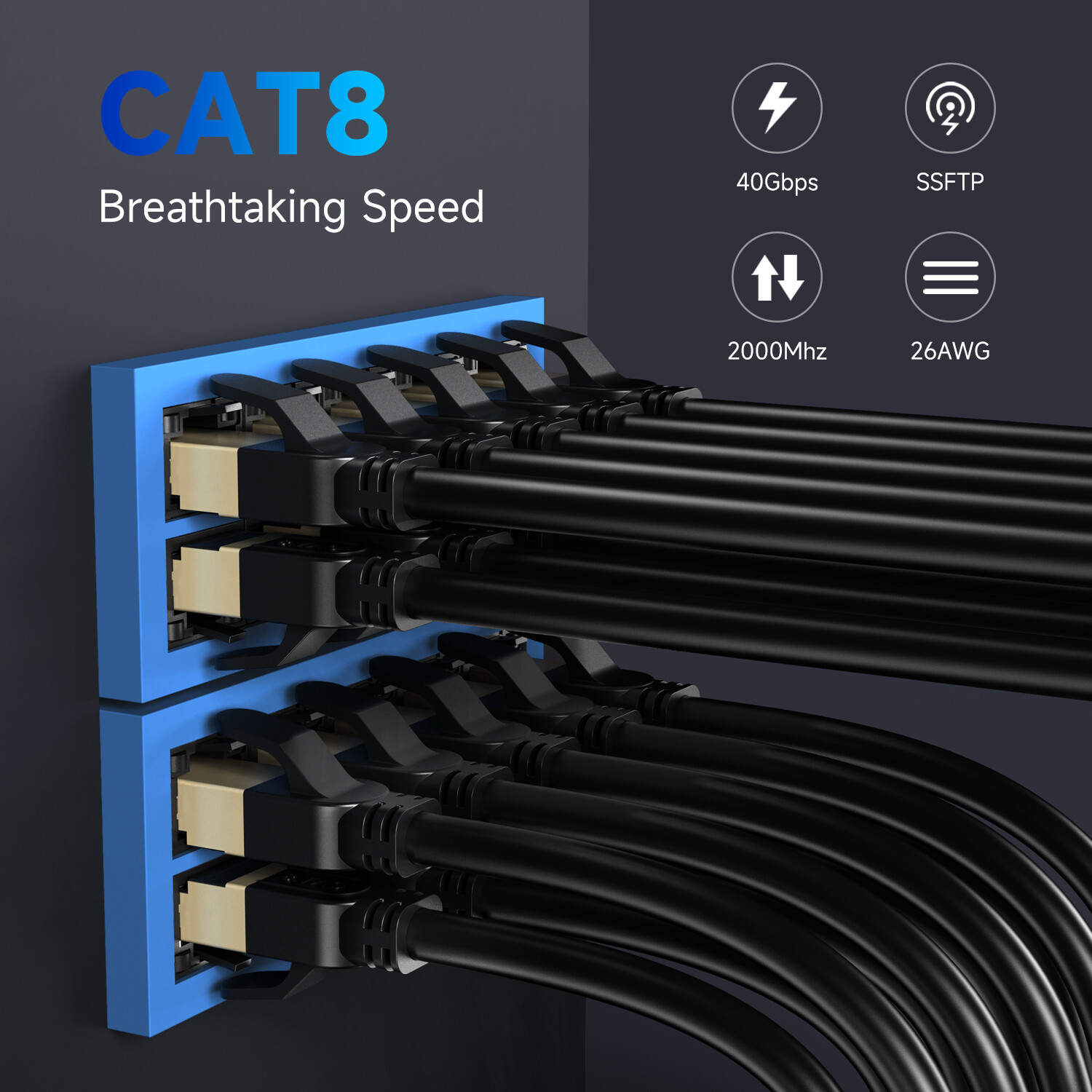 CAT8 RJ45 Ethernet Cable Super Speed 40Gbps Cat 8 Network Cable Gold Plated Lot