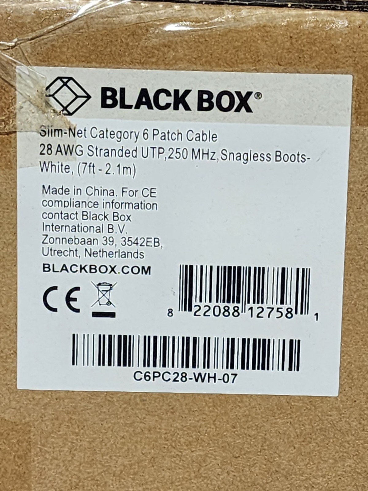 50 Pack 7ft White Black Box Slim-Net Cat 6A Patch Cable 28AWG UTP Snagless