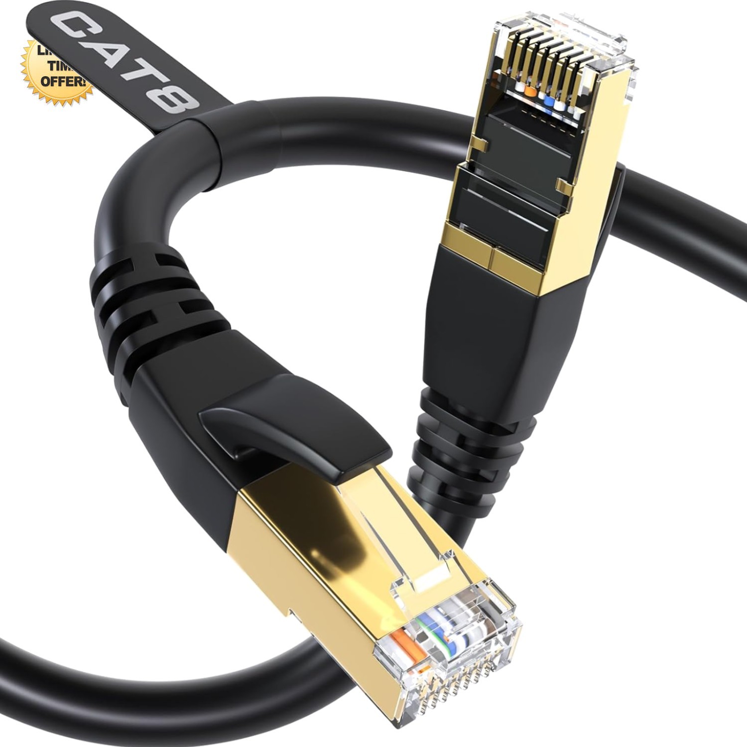 Cat7 Cat8 Ethernet Cable 60FT Outdoor Indoor Weatherproof 26AWG 40Gbps