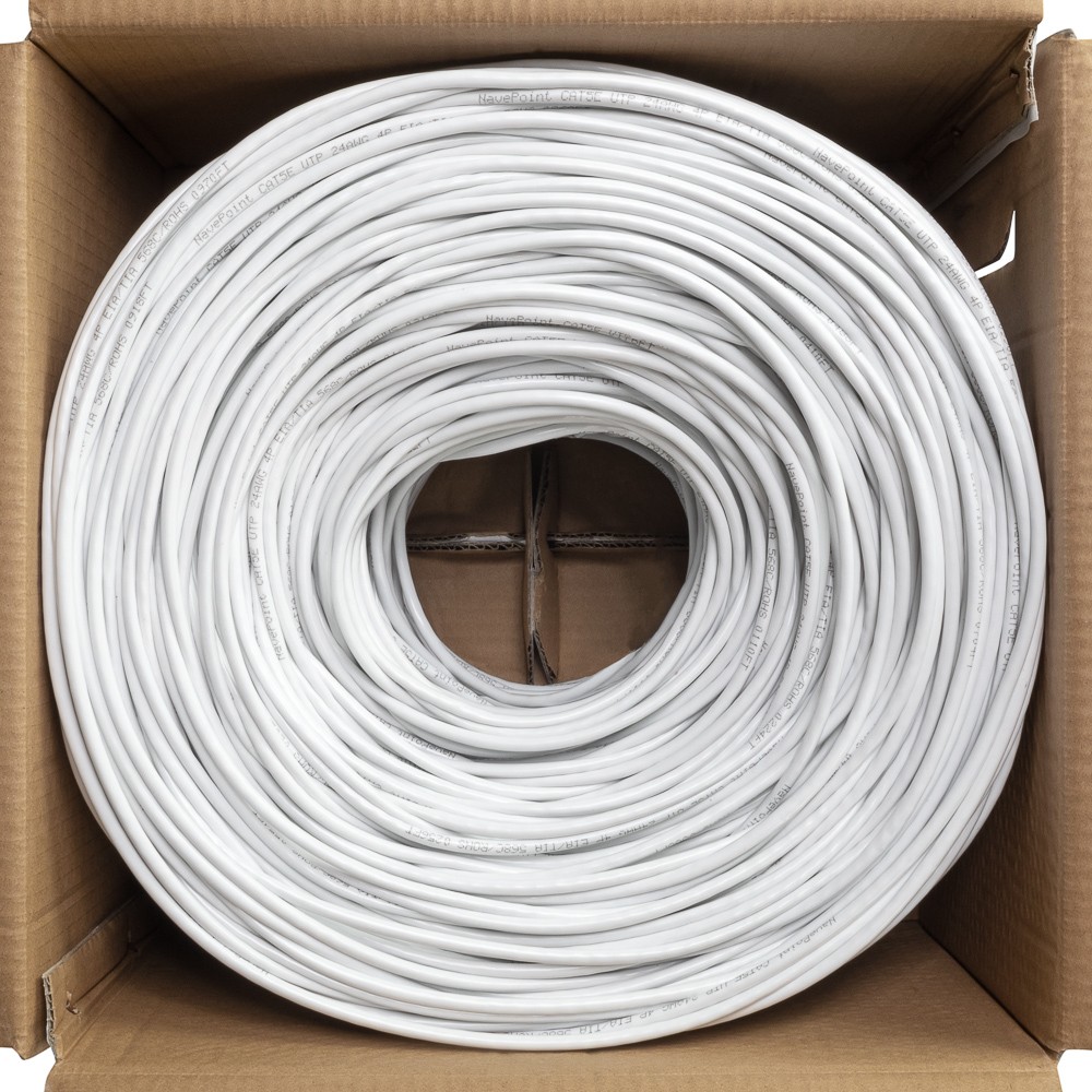 CAT5e 1000FT UTP Cable Solid 24AWG White Ethernet LAN Bulk Wire RJ45 10-pack
