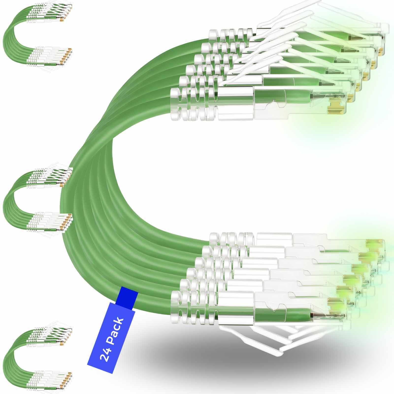 Rapink Cat6a Ethernet Patch Cables 2ft 24 Pack Slim Snagless Green 20G Support