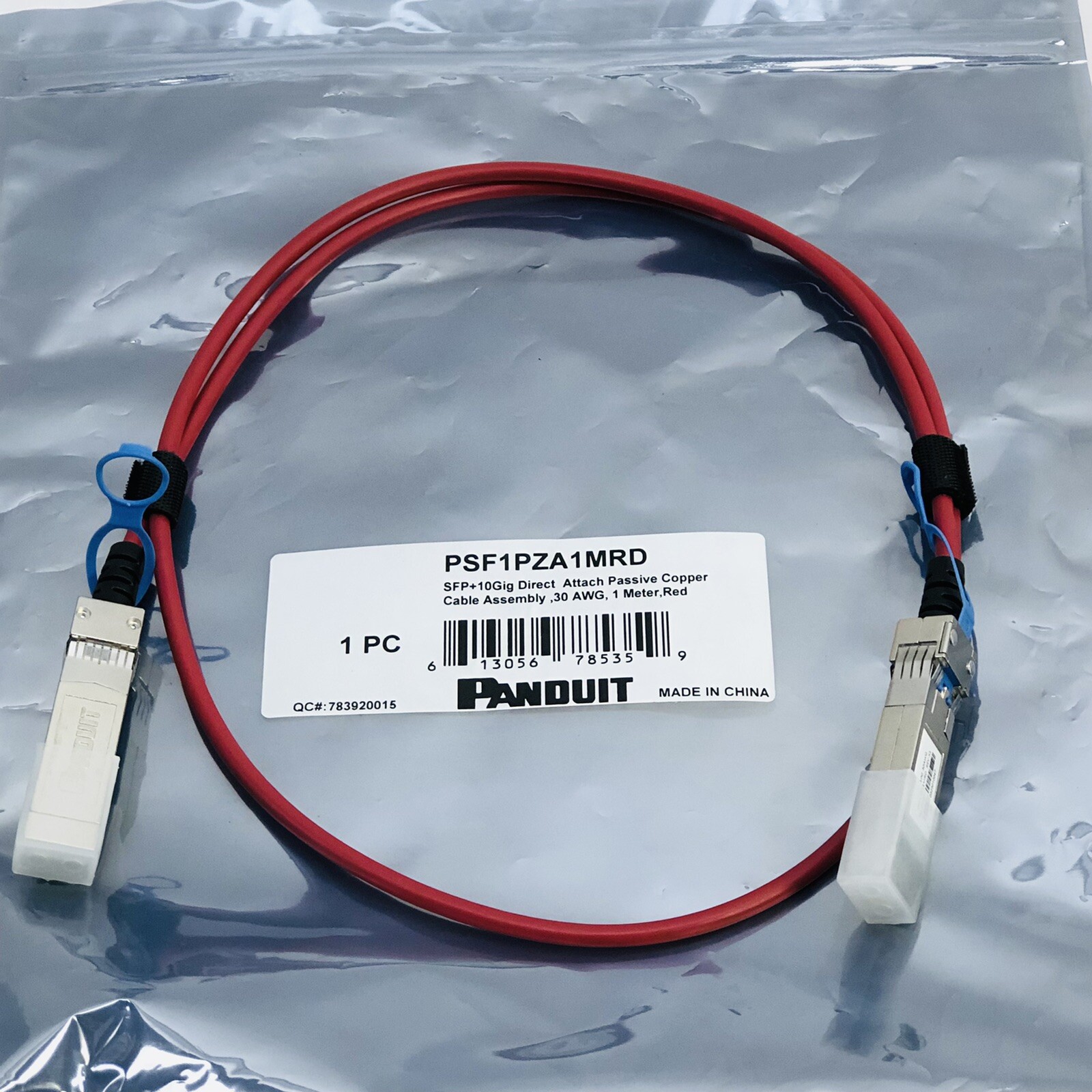 PANDUIT PSF1PZA1MRD SFP-10GIG DIRECT ATT PASSIVE COPER CABLE 30 AWG 1 METER RED