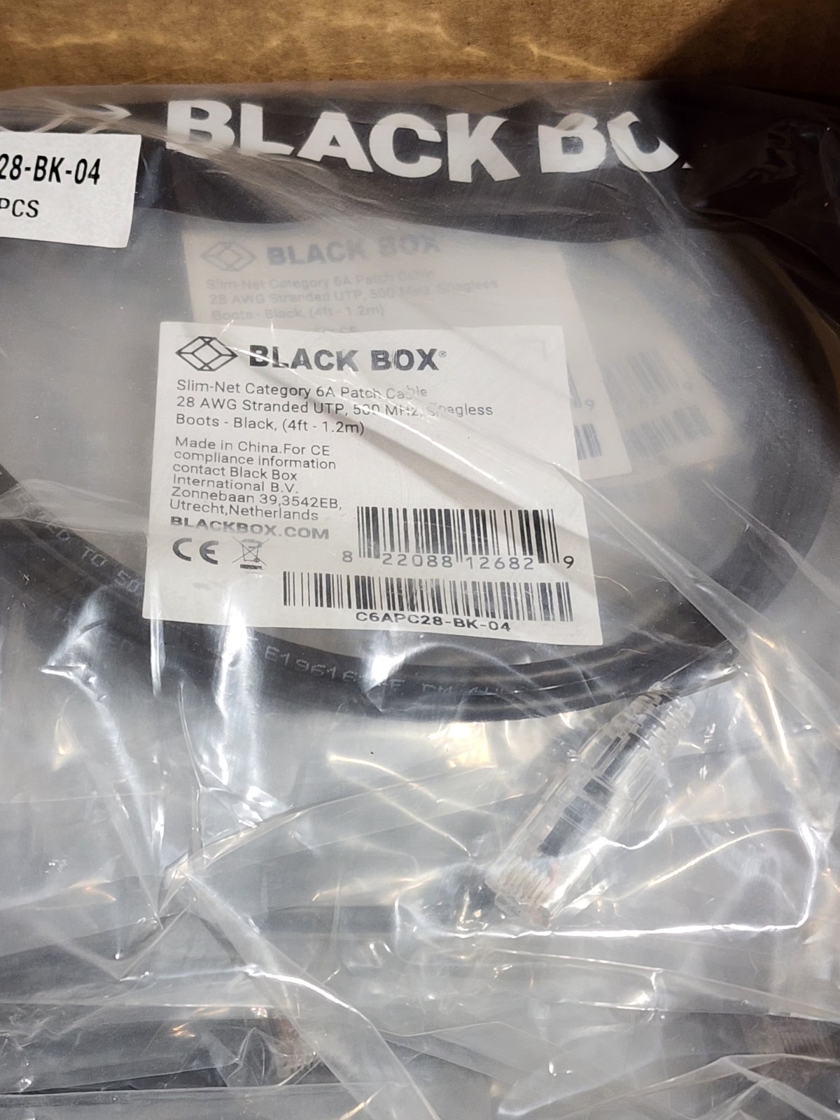 50 Pack 4ft Black – Black Box Slim-Net Cat 6A Patch Cable 28AWG UTP Snagless