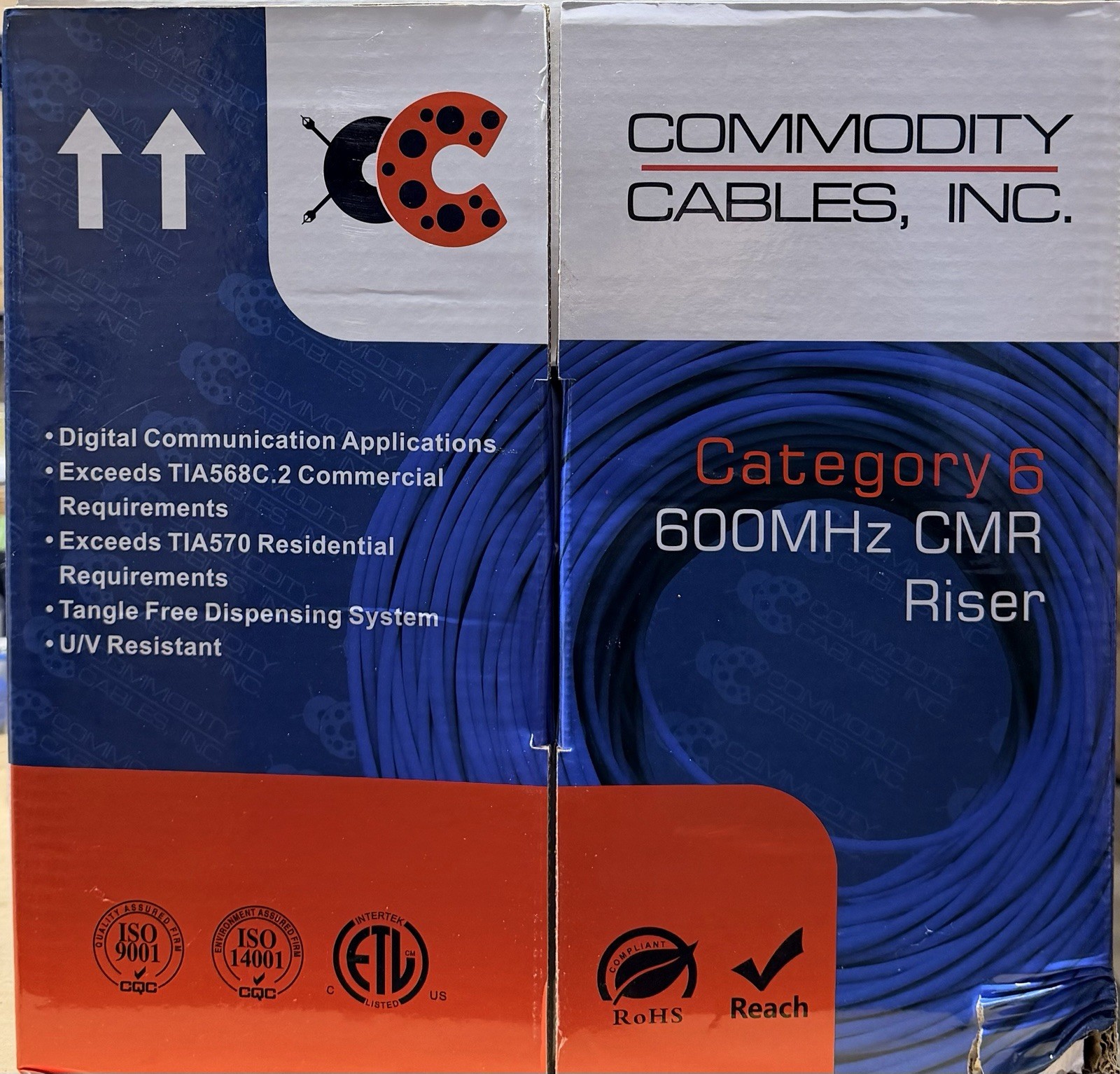 Commodity Cables, Inc. Category 6 Blue 600MHz CMR Riser Cable
