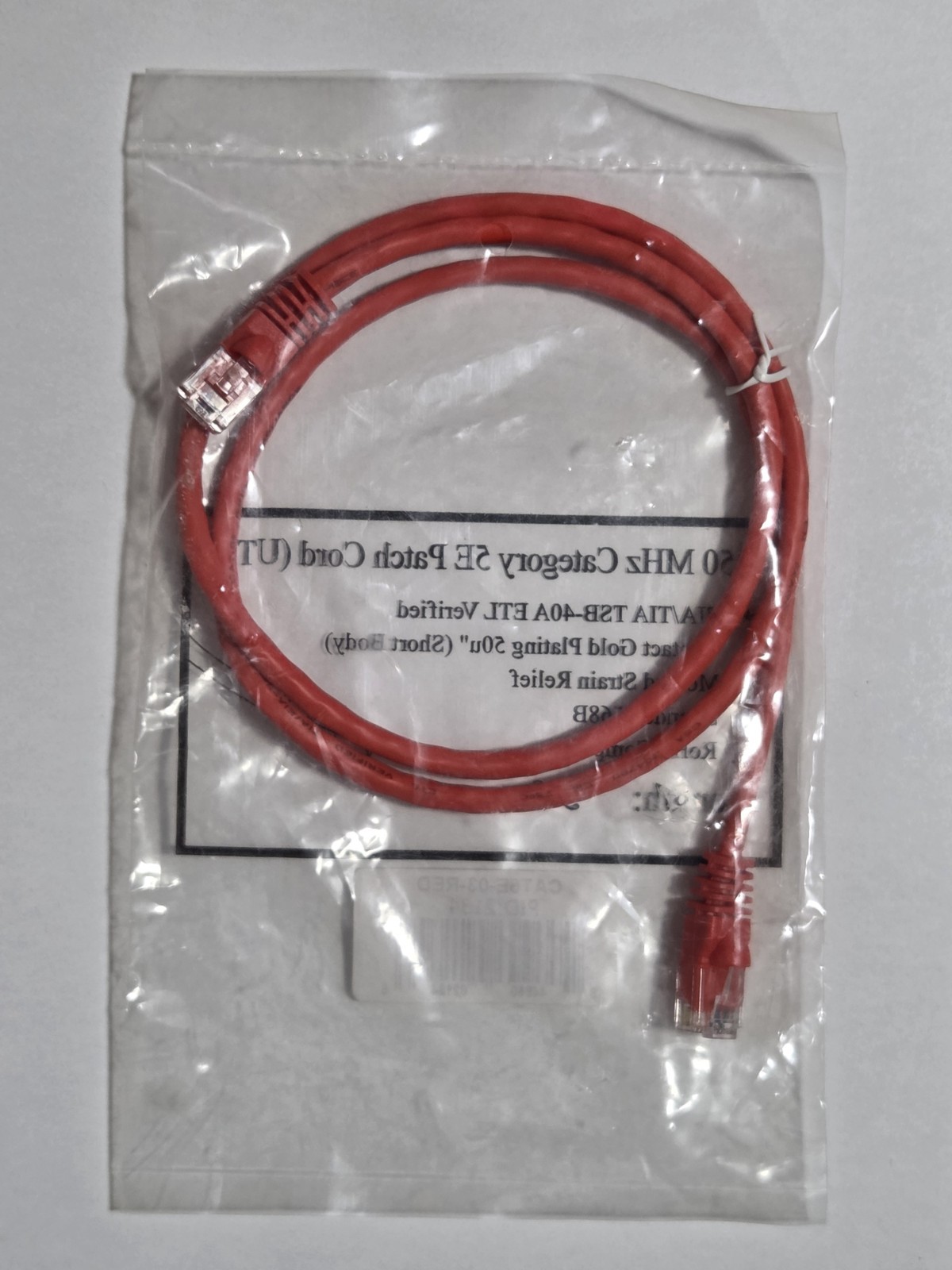 Red 3FT 350MHz Category 5E Patch Cord UTP, EIA/TIA TSB-40A (50u Short Body) 568B