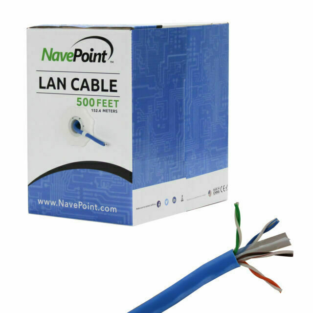 NavePoint CAT6 Ethernet Cable – CCA, Bulk CAT6, 500ft, 550MHz, 23AWG 4 Pair, UTP