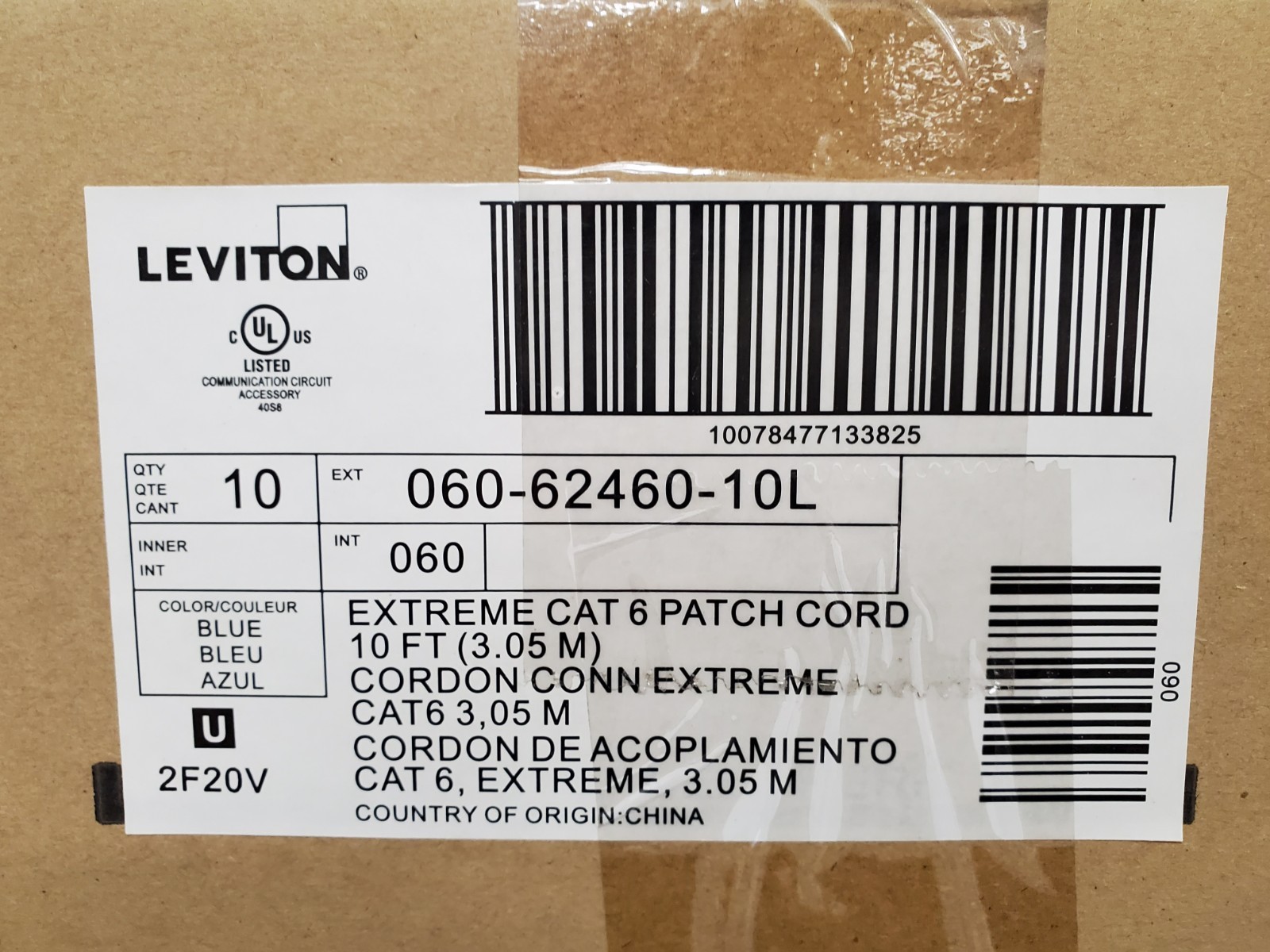 New/Sealed Lot of 20 Leviton 10ft Extreme CAT 6 Blue Patch Cord (060-62460-10L)