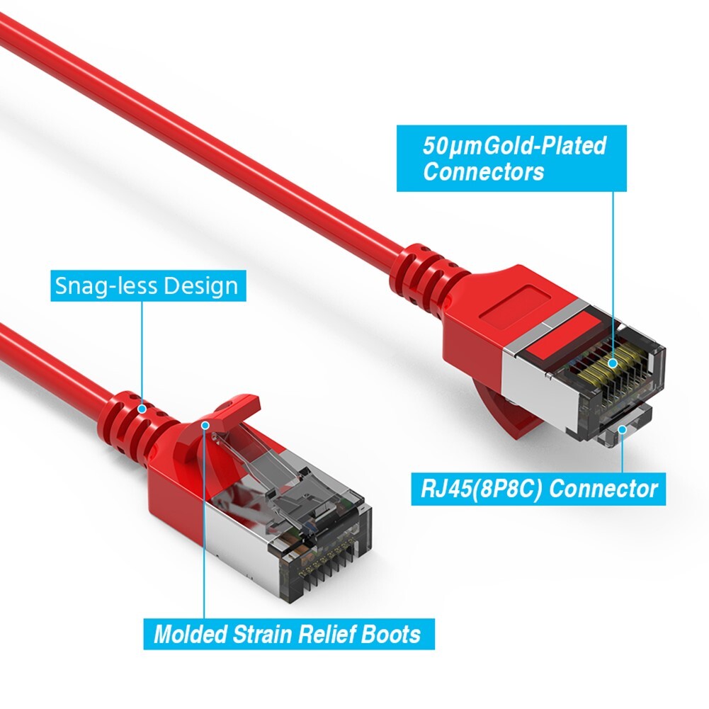 0.5FT Cat8 RJ45 Network LAN Ethernet U/FTP Shielded Patch Cable Slim 30AWG Red