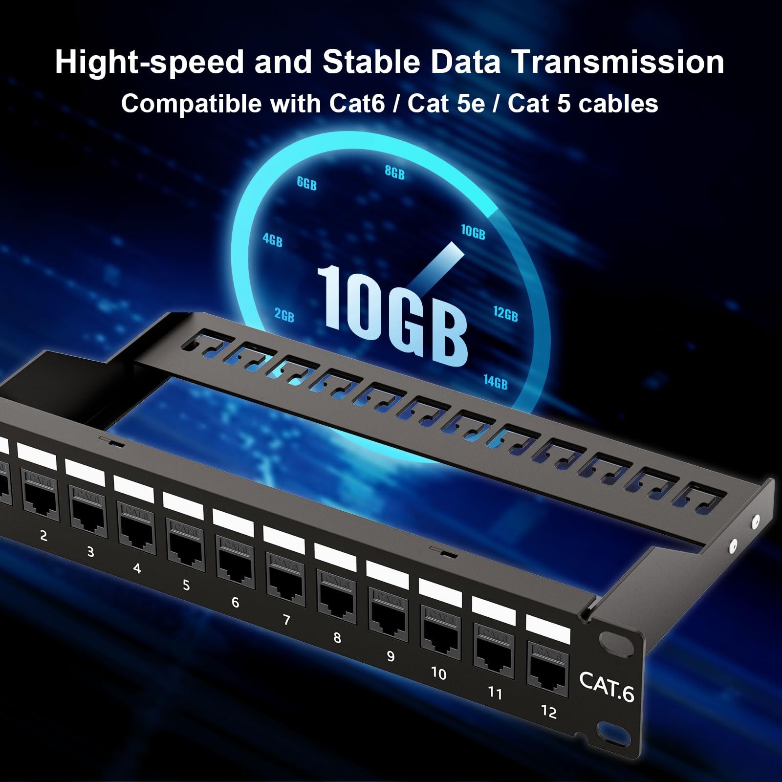 10gbps Patch Panel 12 Port 10inch Through Coupler Rj45 Cat6 Patch Panel With Bac