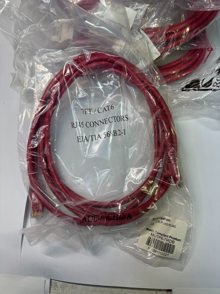 Lot of 5 RoHS MUTP6-7RDB 7FT C6 RJ45/RJ45 Connectors EIA/TIA 568B.2-1 Red