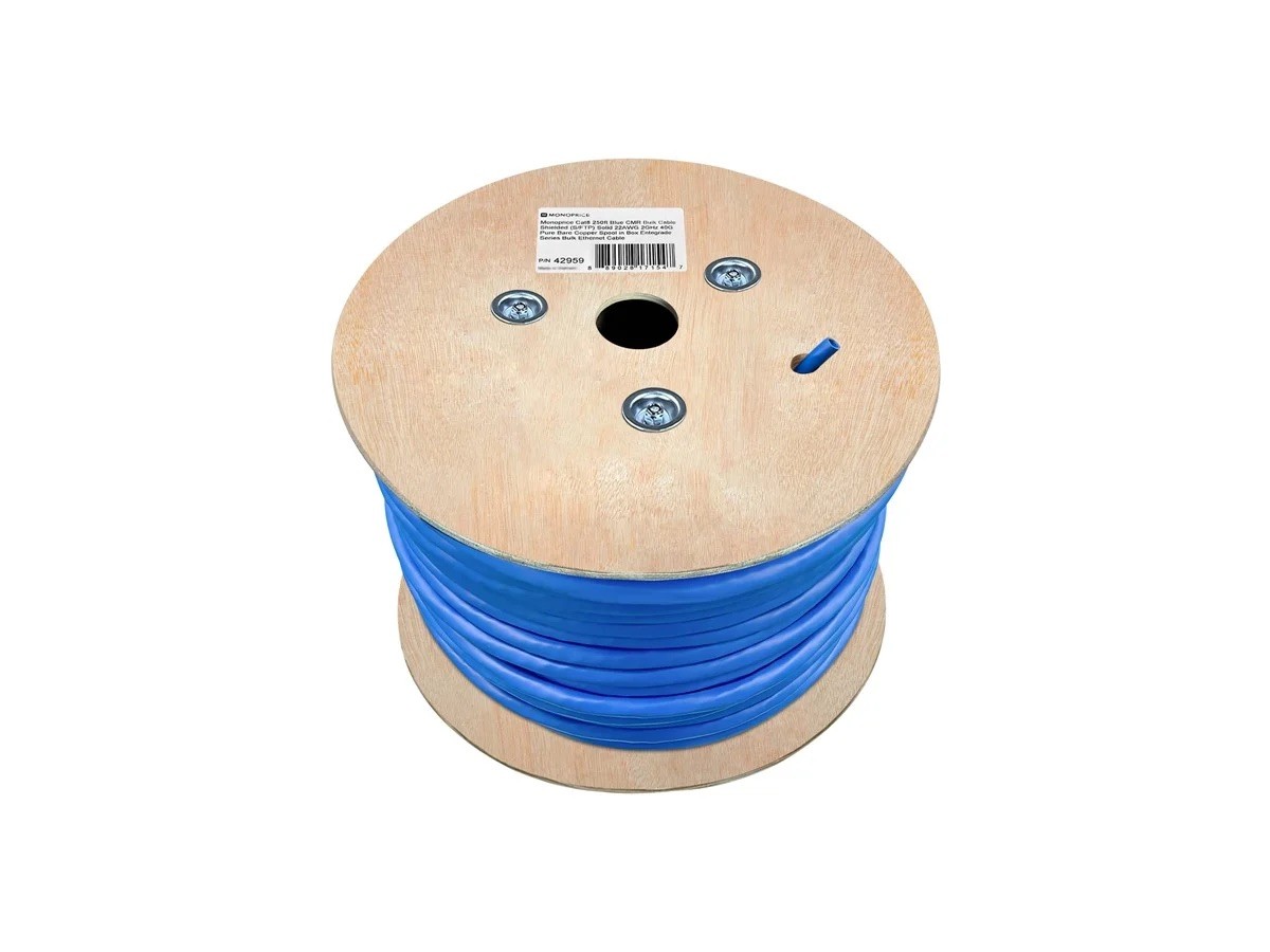Monoprice Cat8 Cable 250ft Bulk Blue 22AWG 40G For Ethernet Switch Modem Router
