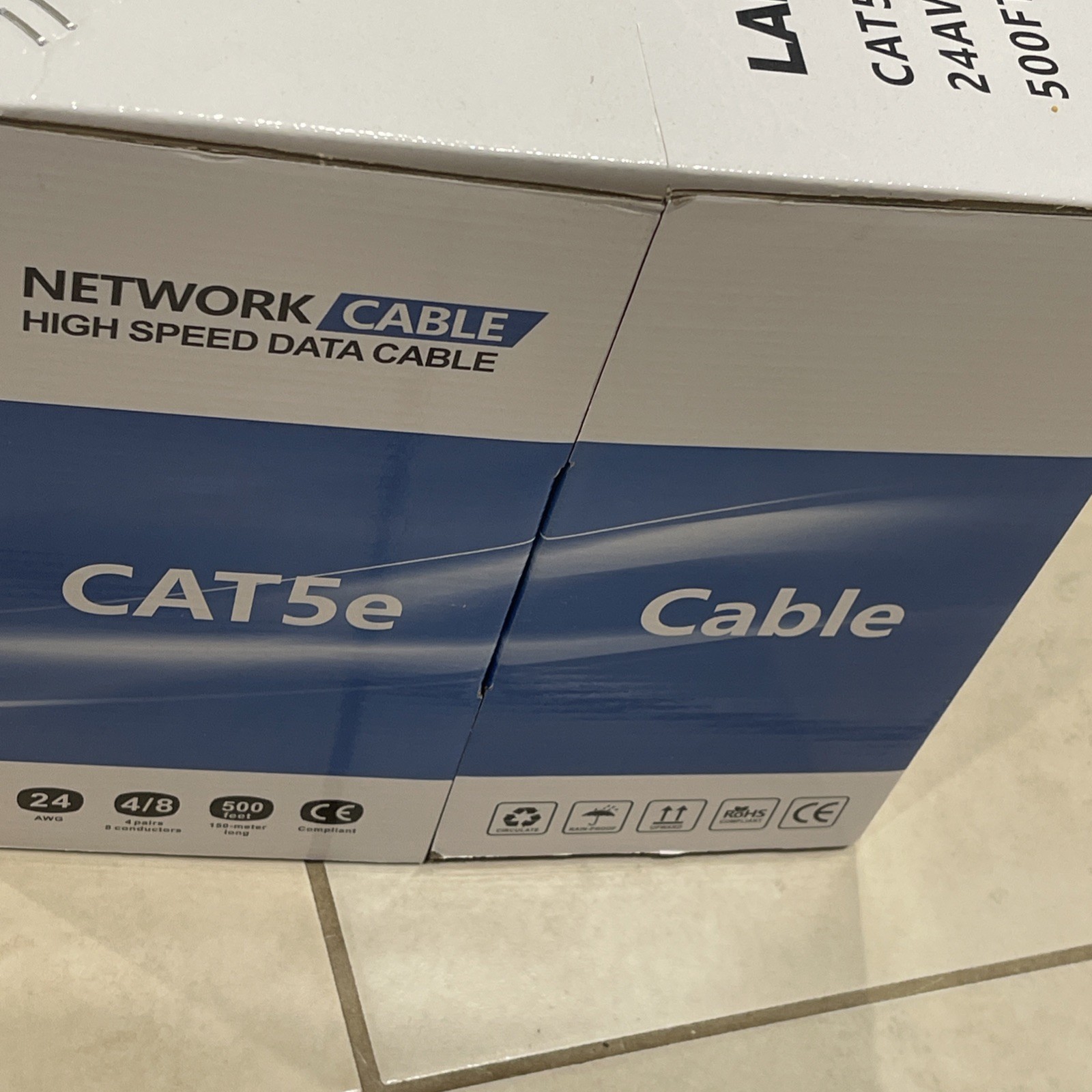 Cat5e Outdoor Waterproof Ethernet Cable 500ft 24 AWG 4/8 High-Speed, UV-Rated