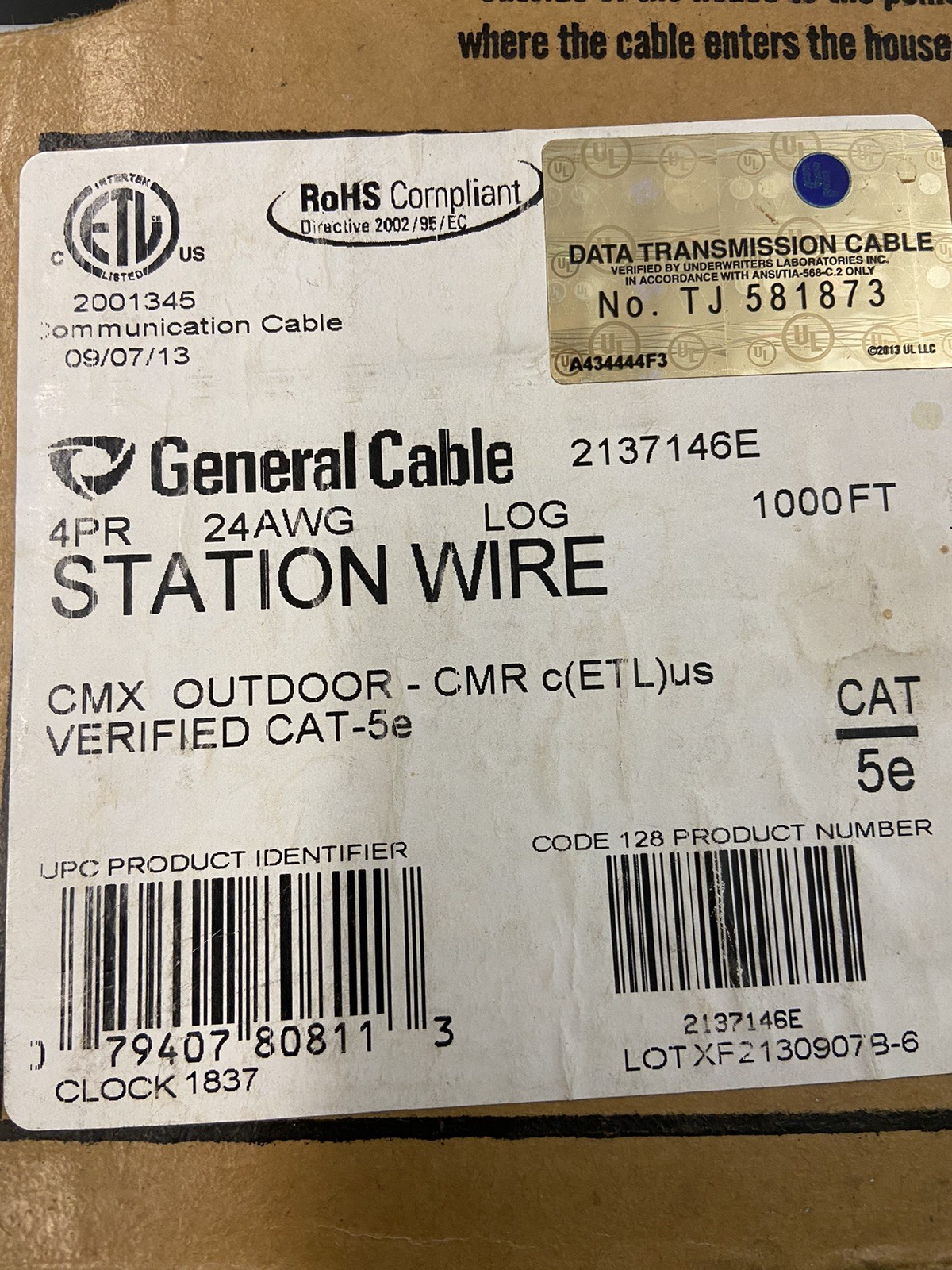 GENERAL CABLE GenSPEED 5e Series CMC Indoor/Outdoor CMR Cable 1000FT