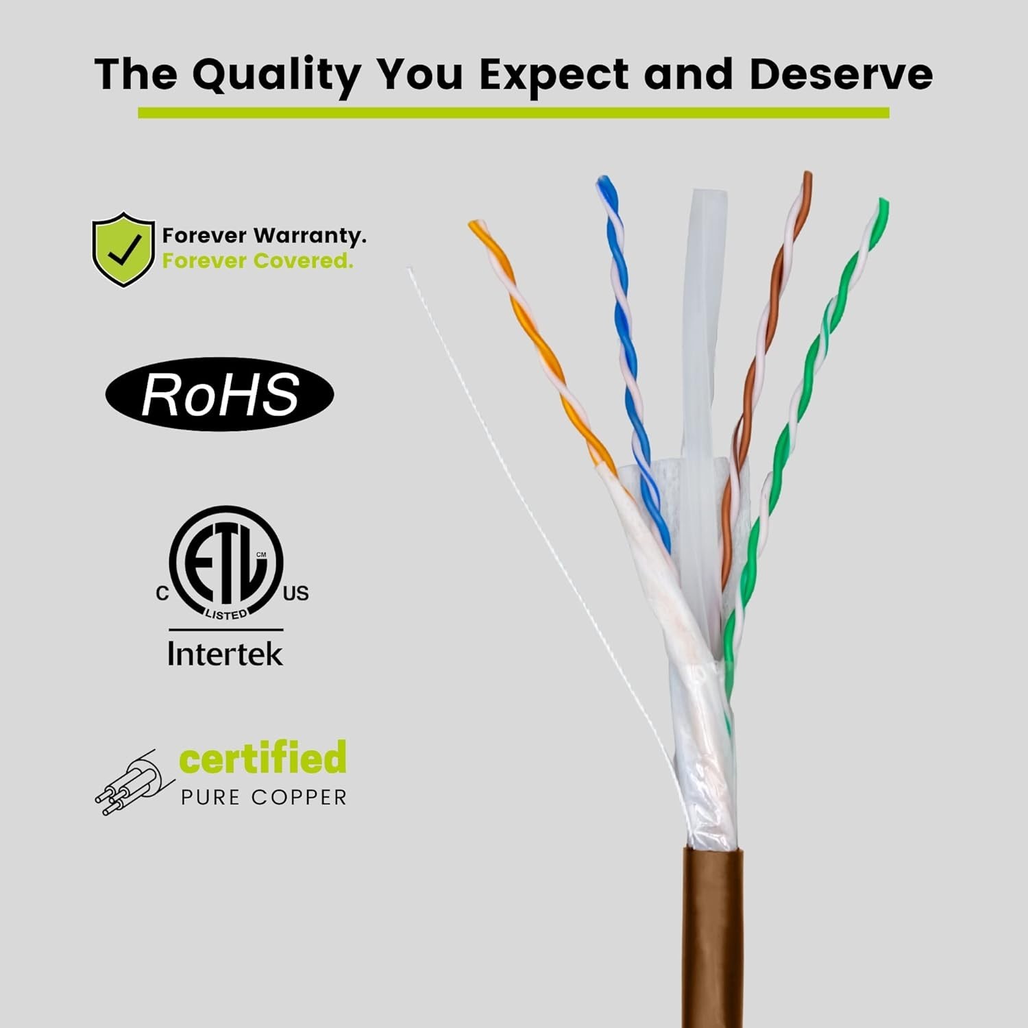 Cat6A Direct Burial Bulk Ethernet Cable, 500ft, Brown, Waterproof, Outdoor Rate