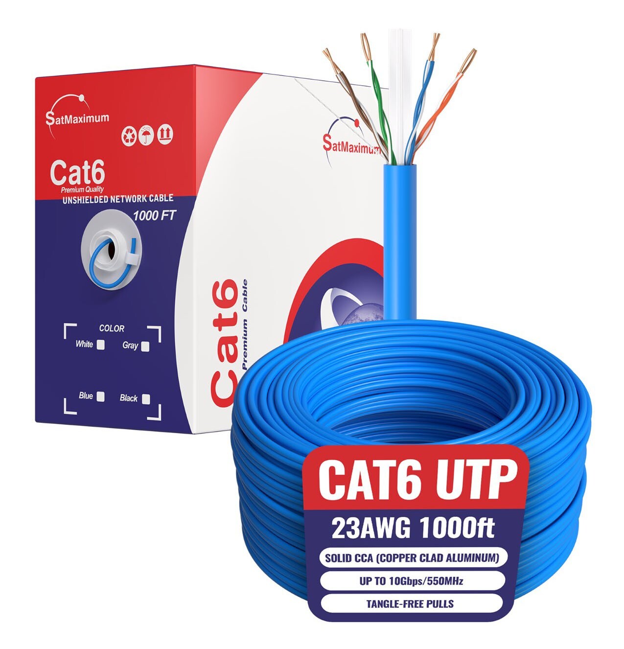 1000FT CAT6 Blue UTP Solid Ethernet Cable 23AWG RJ45 LAN Network Bulk Wire