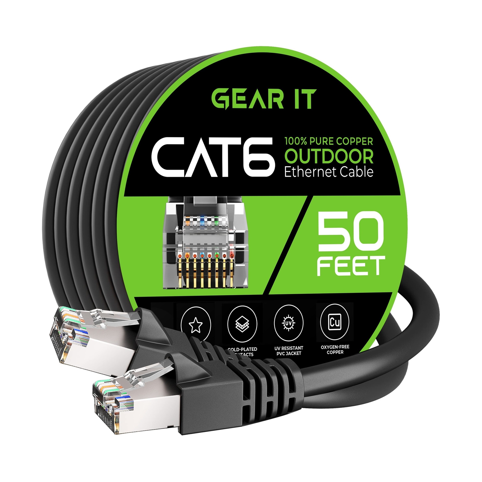 GearIT Cat6 Outdoor Ethernet Cable (50ft) 23AWG Pure Copper, FTP, LLDPE, Wate…