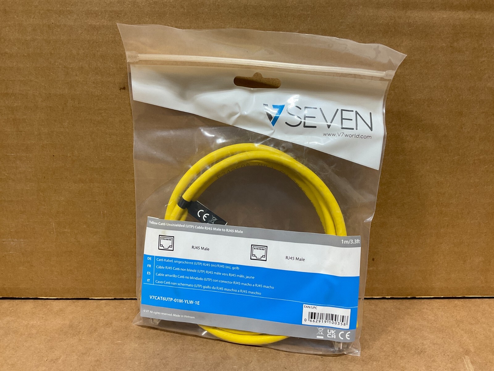 V7 RJ45 CAT-6 Patch Cable, Snagless Molded – 1 meter yellow V7CAT6UTP-01M-YLW-1E