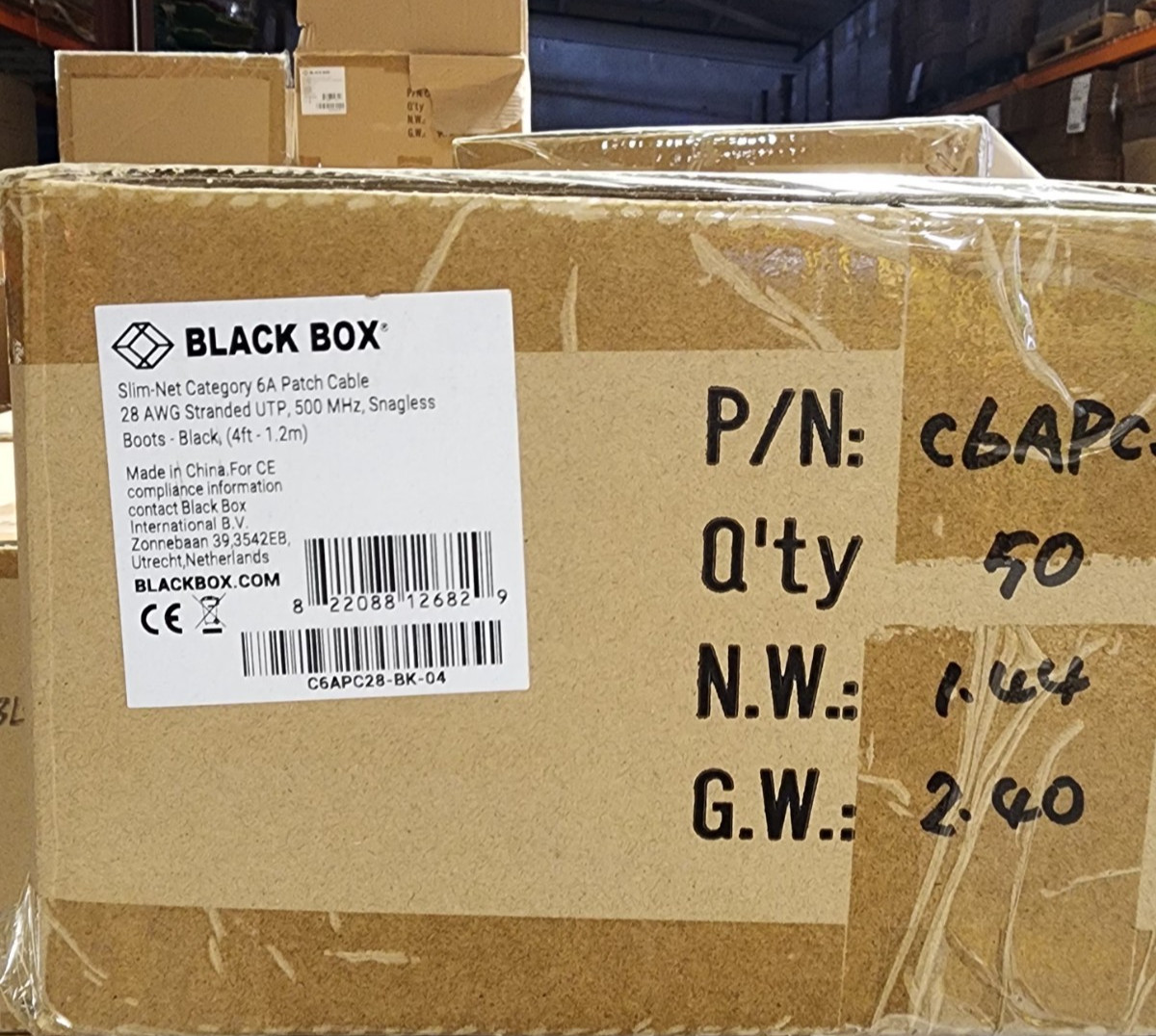 50 Pack 4ft Black – Black Box Slim-Net Cat 6A Patch Cable 28AWG UTP Snagless