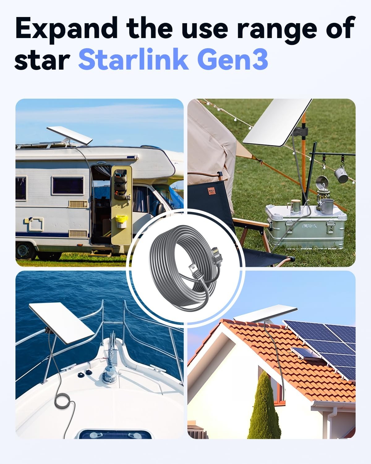 100FT Starlink Gen 3 Cable Waterproof Ethernet Extension Cord Indoor Outdoor