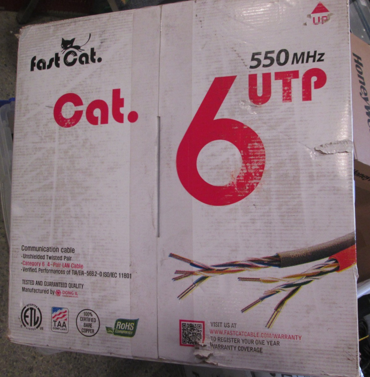 fast Cat Cat6 Copper Ethernet Cable 1000ft 23 AWG CMR 550MHZ / 10GB UTP LAN