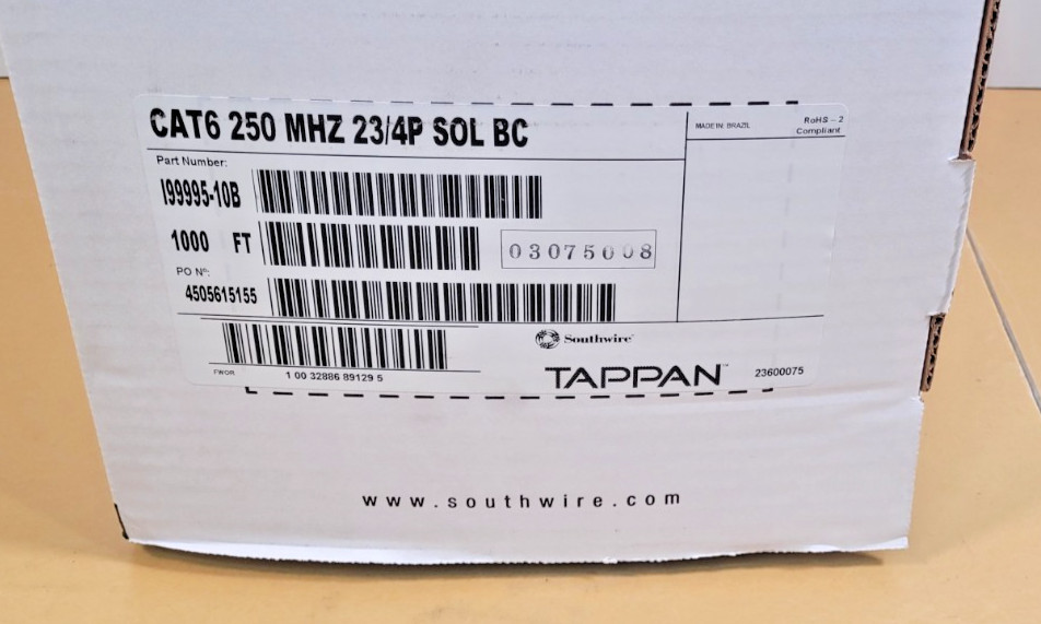 Southwire Cat6 Cable 1000ft Yellow 23 AWG 4-Pair CMR Riser UTP I99995-10B Solid