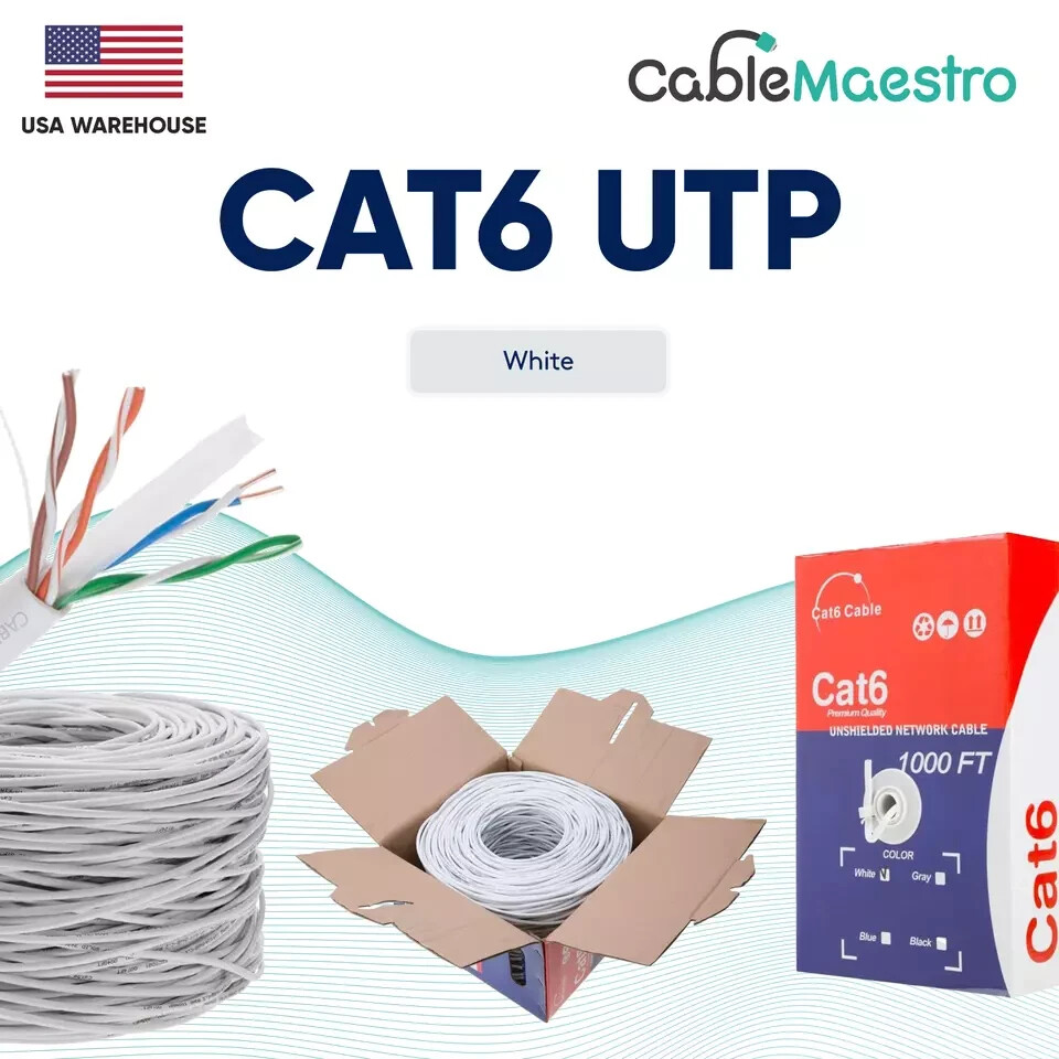 CAT6 Ethernet Cables 500ft UTP 23AWG Solid CCA Wire with Pull Box, White