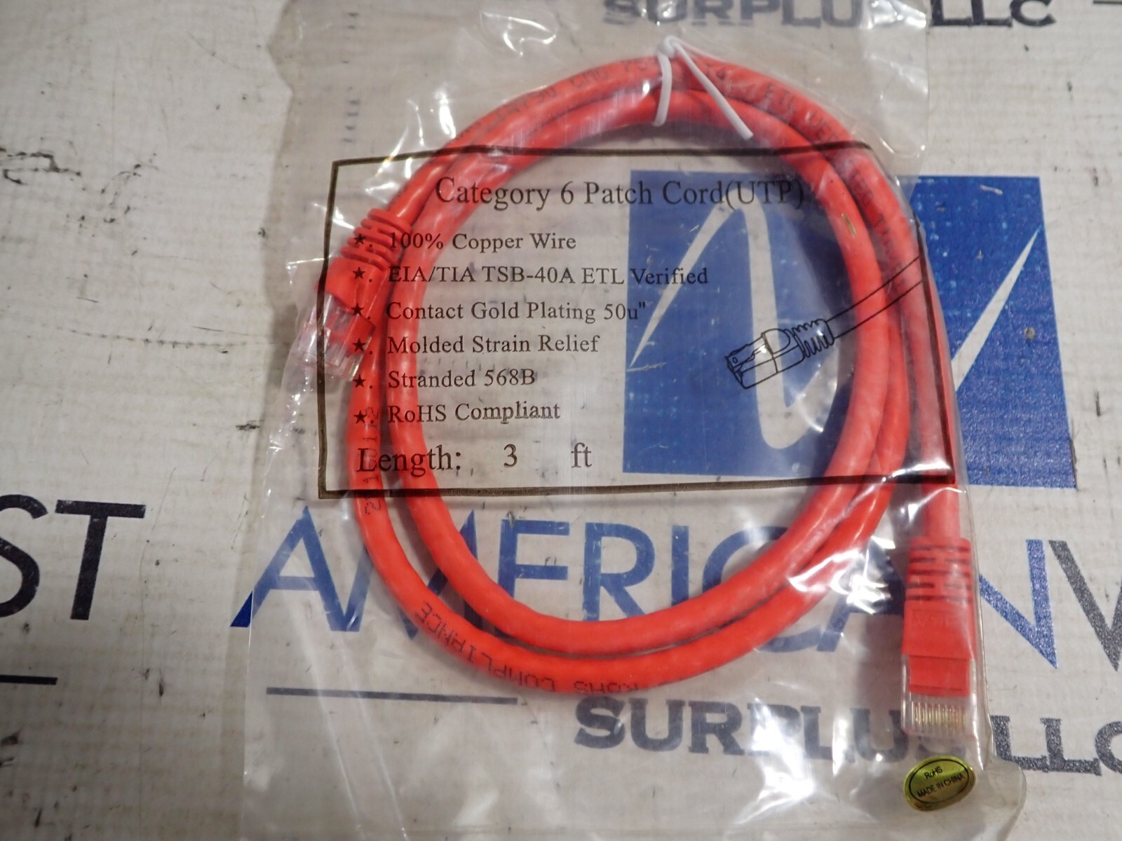 New Catagory 6 Patch Cord 3FT EIA/TIA TSB-40A Cordset