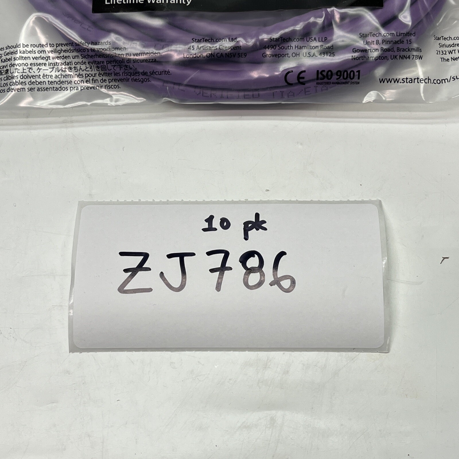 StarTech 20ft RJ-45 M/M Cat6 Snagless Patch Cable 10 Pack Purple | USA Seller