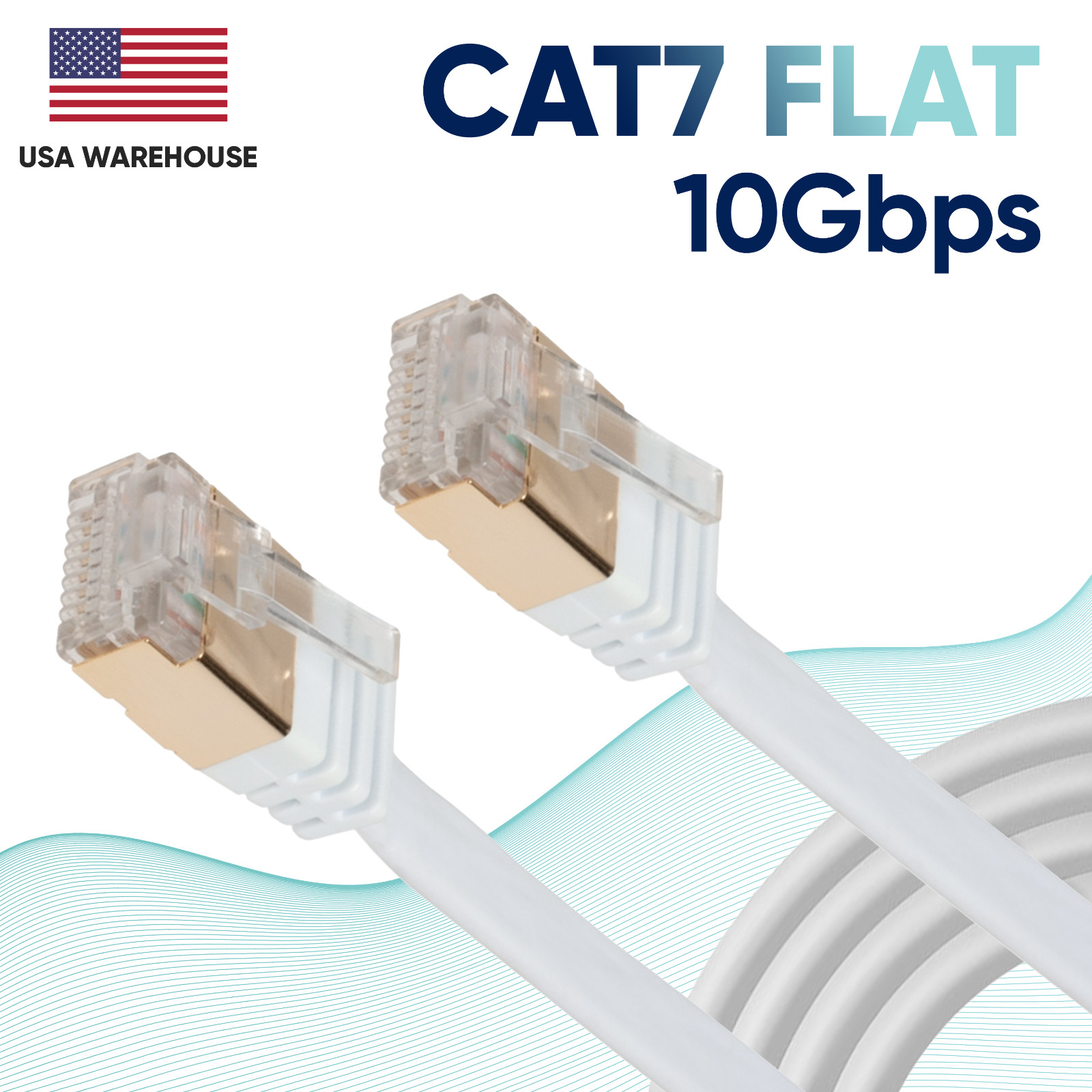 10Gbps CAT7 Flat Ethernet LAN Cable Network 6 10 20 25 30 50 75 100 Lot White