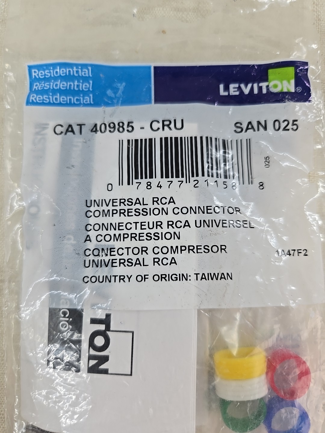 Leviton 40985-CRU Universal Compression RCA Connector Series 6 Quad