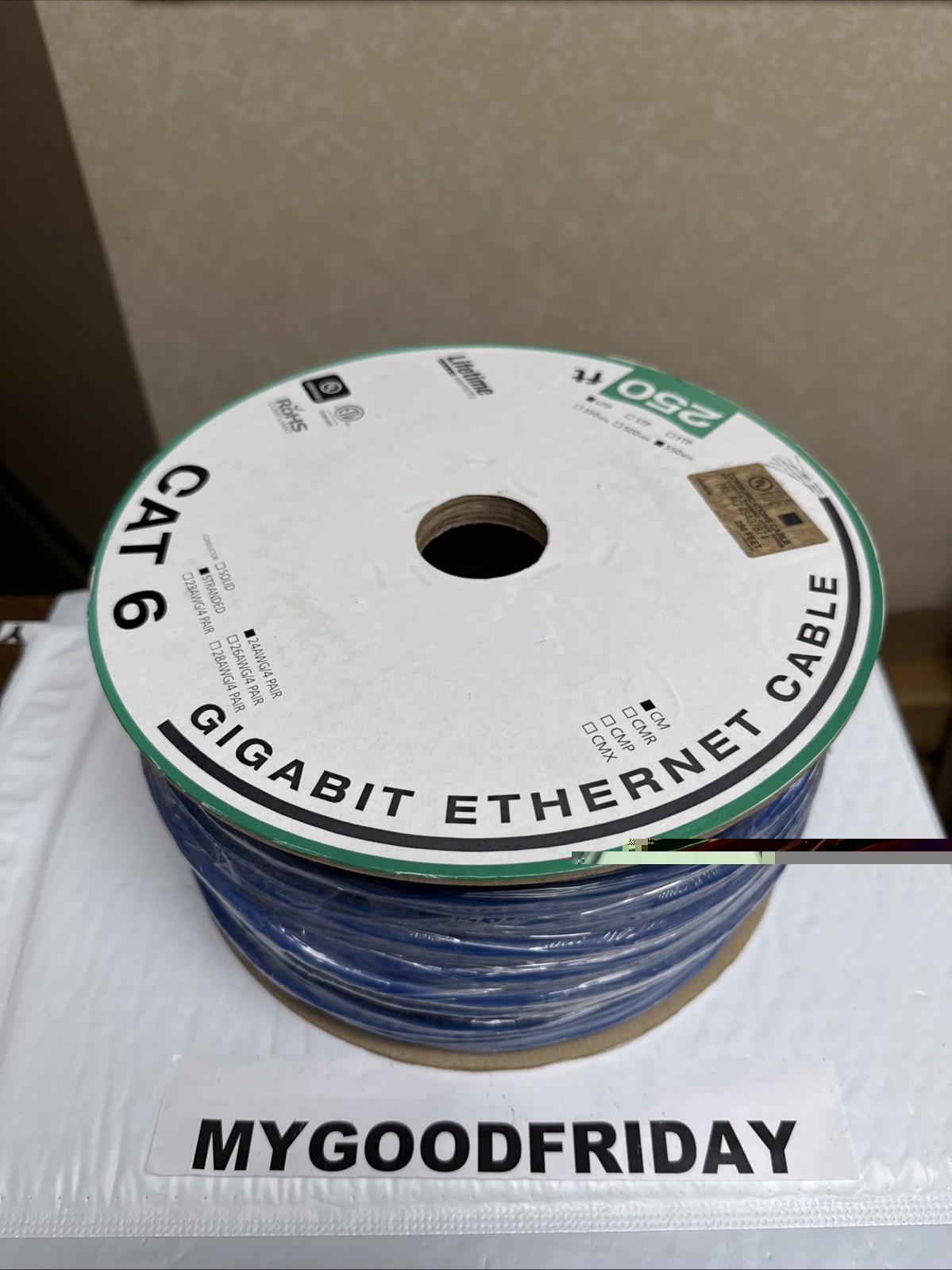 Monoprice Blue 250ft Cat6 Bulk Stranded UTP 24AWG Copper Wire Cable Pull Box New