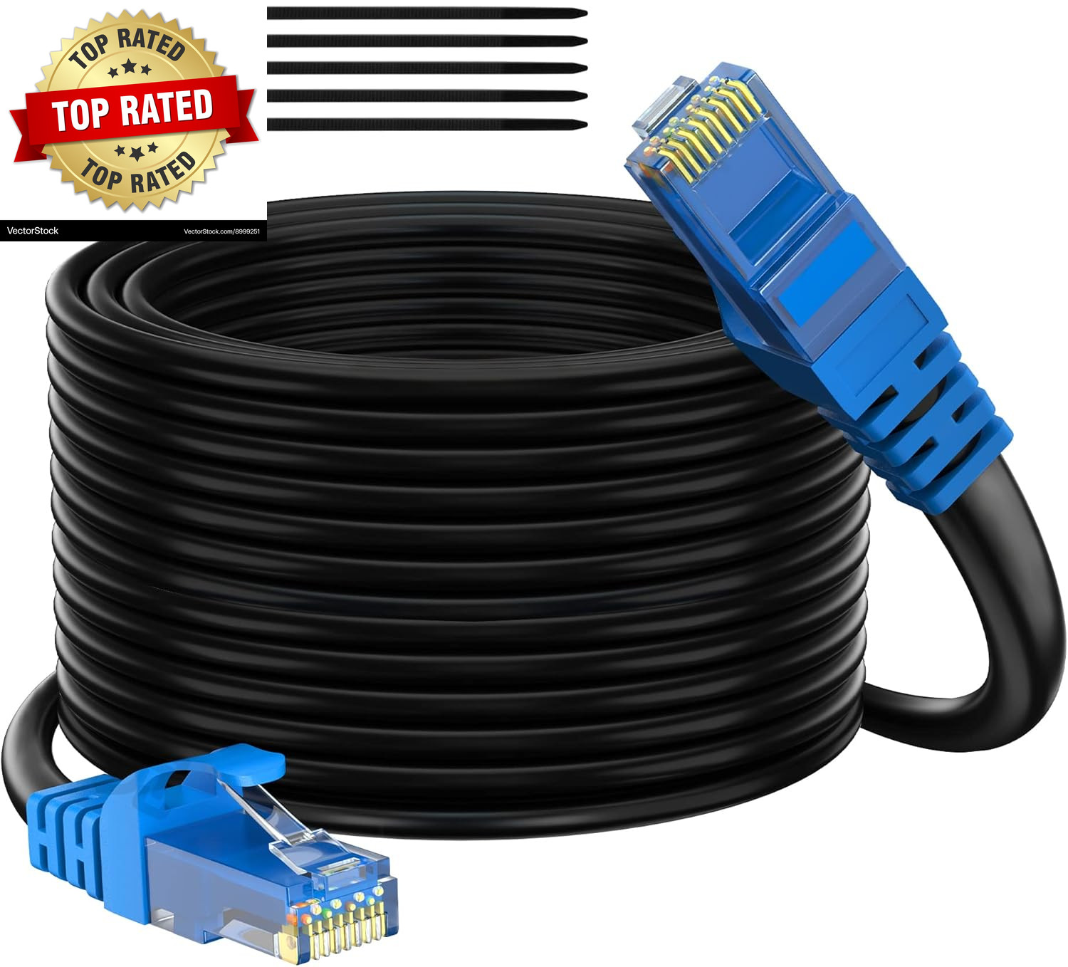 Cat 6 Outdoor Ethernet Cable 200 Ft Black High Speed Heavy Duty Long Internet Ne