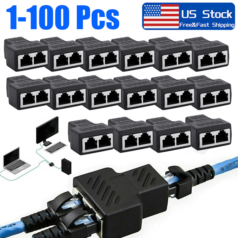 RJ45 Splitter Adapter 1 to 2 Ways Dual Female Port CAT6/5/7LAN Ethernet Plug LOT