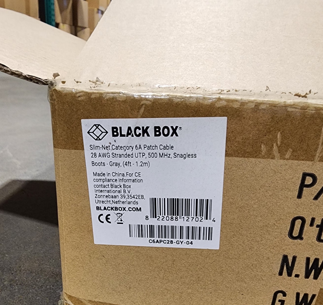 50 Pack 4ft Gray Black Box Slim-Net Cat 6A Patch Cable 28AWG UTP Snagless