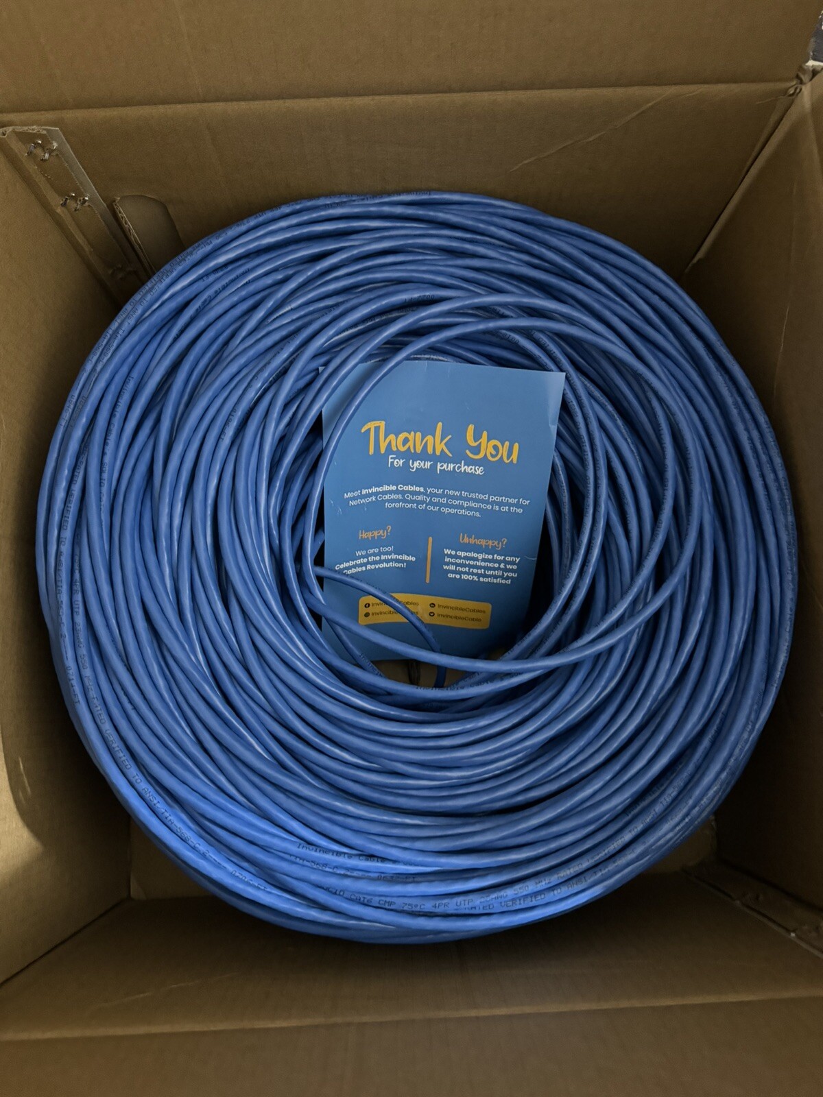 Invincible Cables Cat6 Plenum (CMP) 1000ft Cable | 100% Solid Copper Conductors