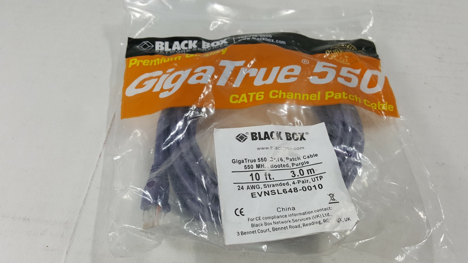 BLACK BOX GIGATRUE 550 CAT6 CHANNEL PATCH CABLE 10FT.3.0M 24AWG..