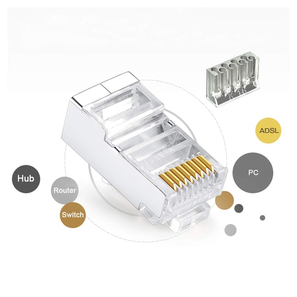 50 PCS Cat6 RJ45 2Piece Metal Shielded Connector Modular Network Plug C6