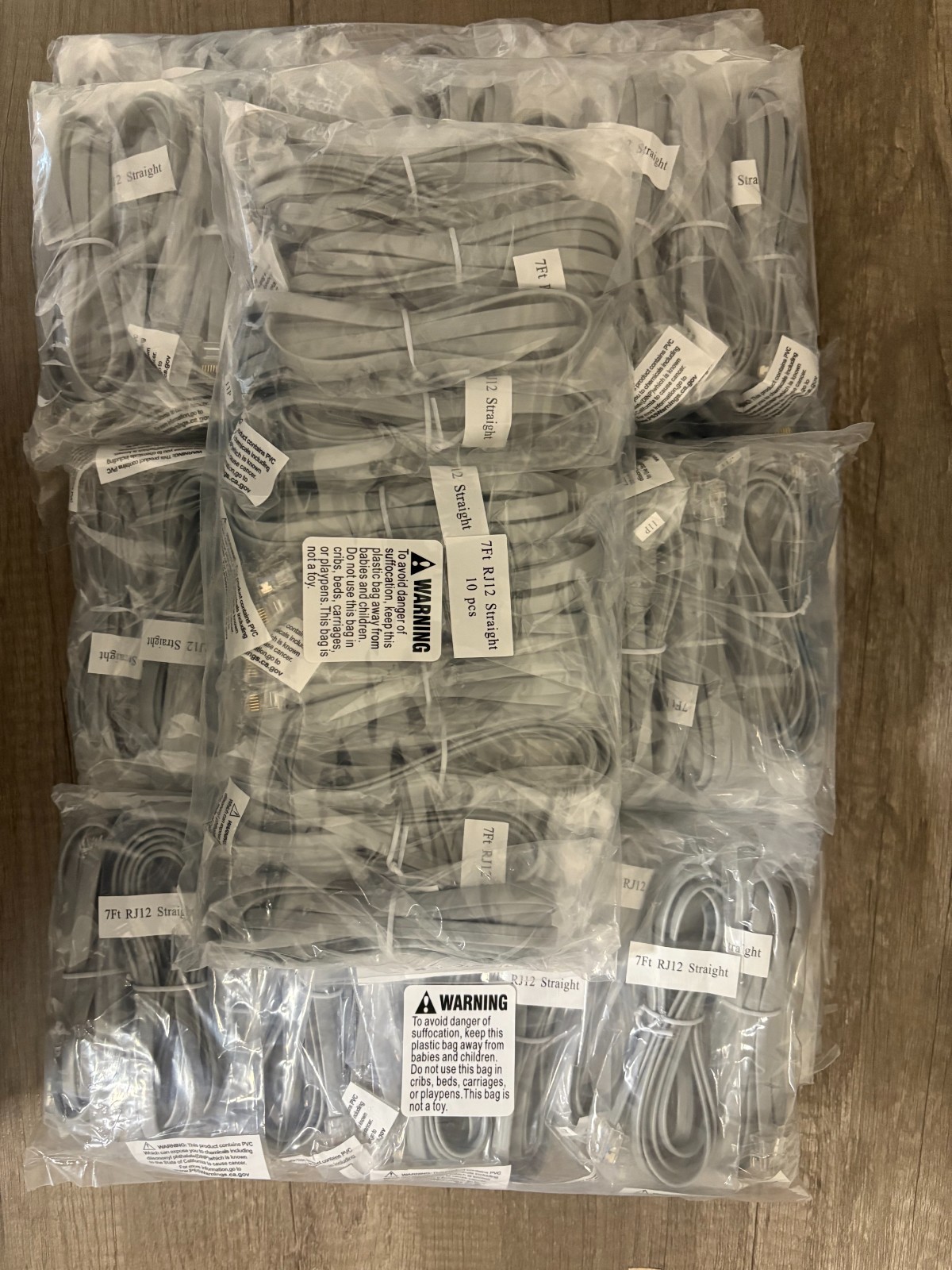 Lot of 70 New Gray RJ12 6P6C Straight Data Cables 7ft 8102-66107 FREE SHIPPING
