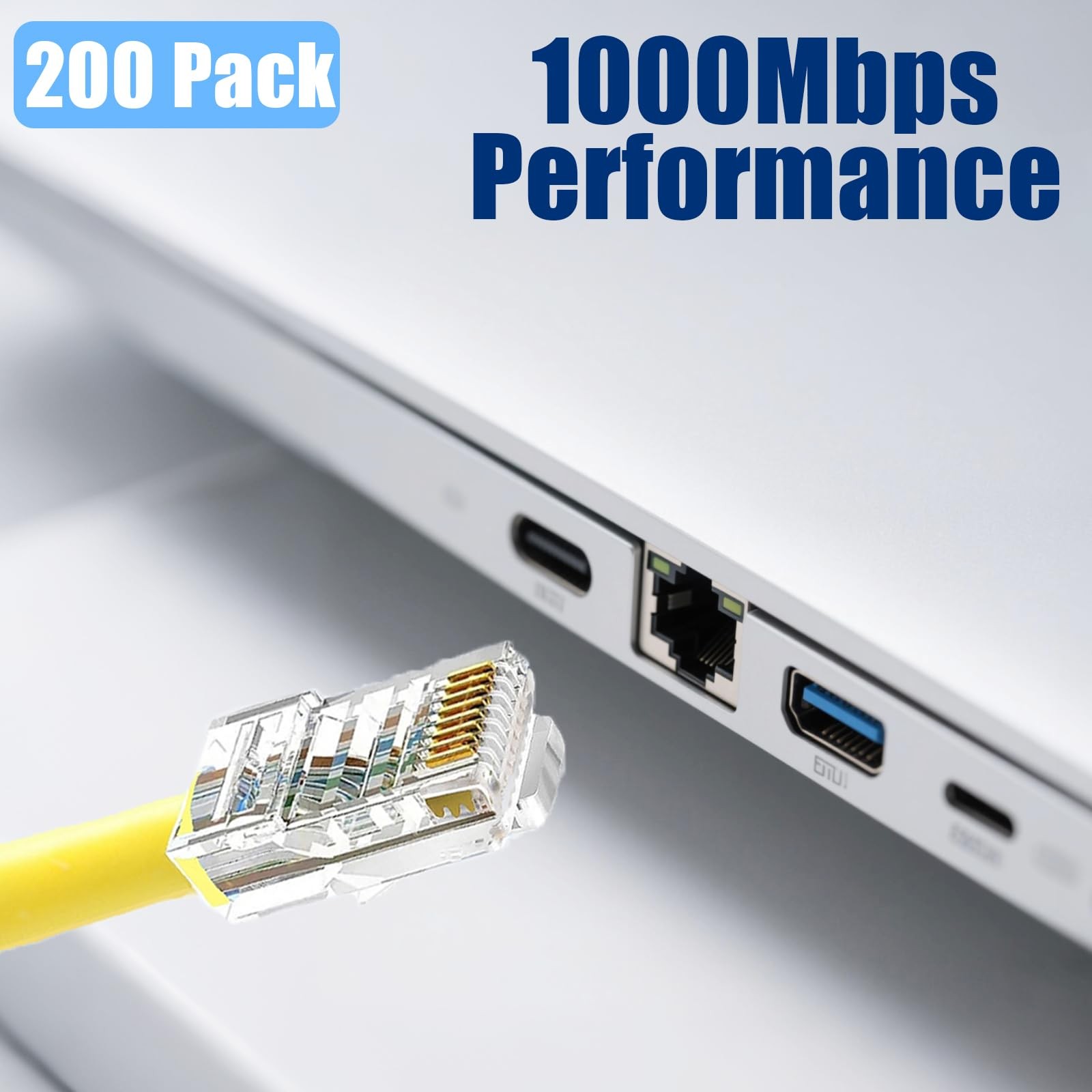 200 PCS Cat5e RJ45 Connector Pass Through Modular Plug Ethernet Male Easy