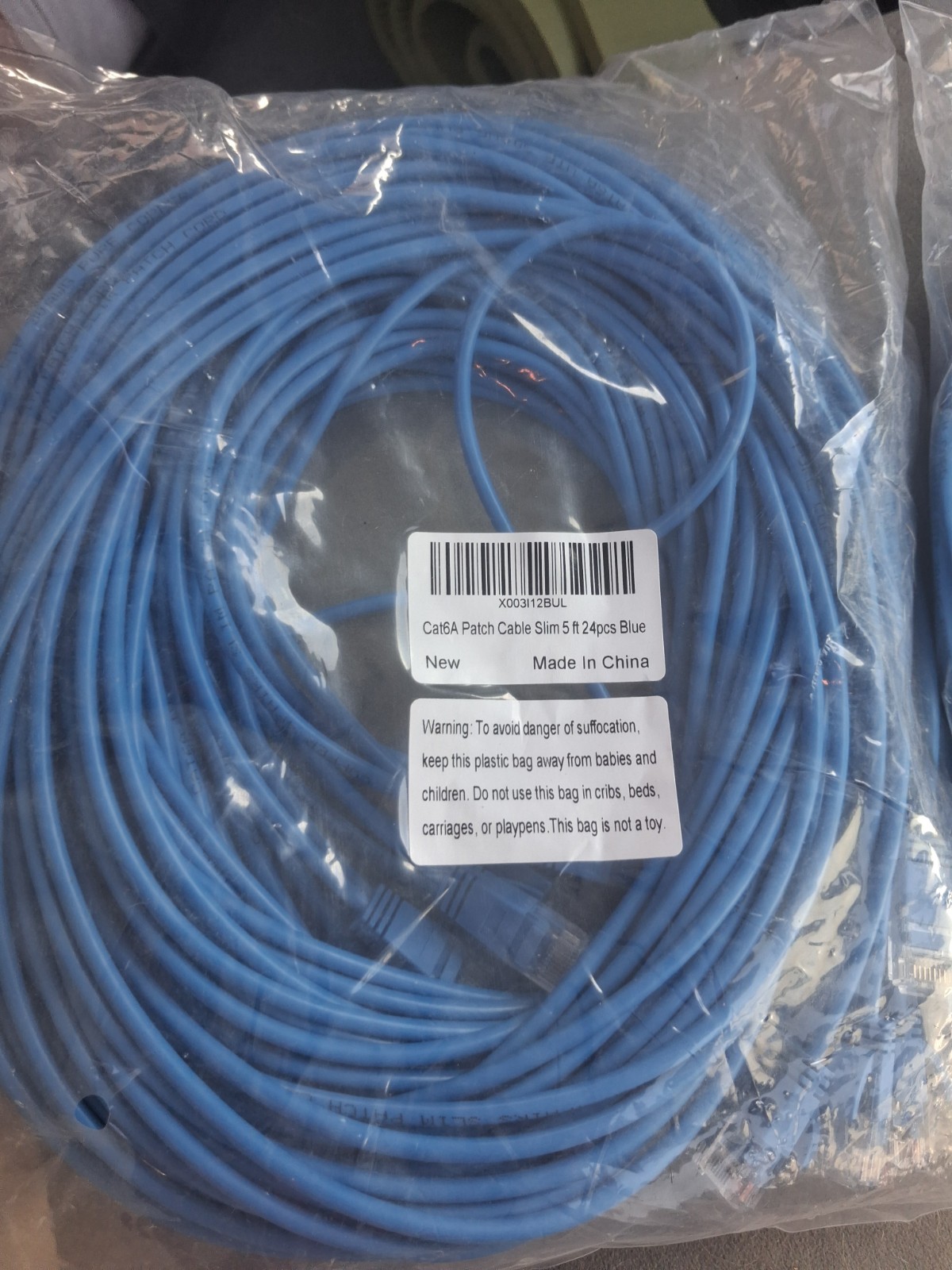 Cat 6A Slim Round Ethernet Patch Cable RJ-45 Male to Male 5 ft Blue Type RJ-45