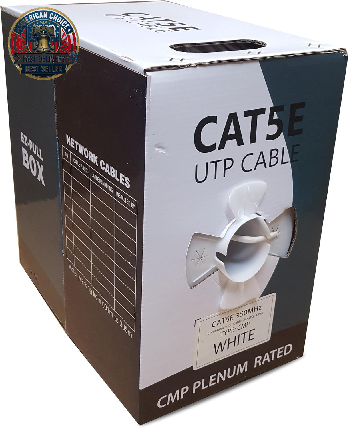 1000Ft Cat5E Plenum CMP 350MHZ Bulk Ethernet Cable