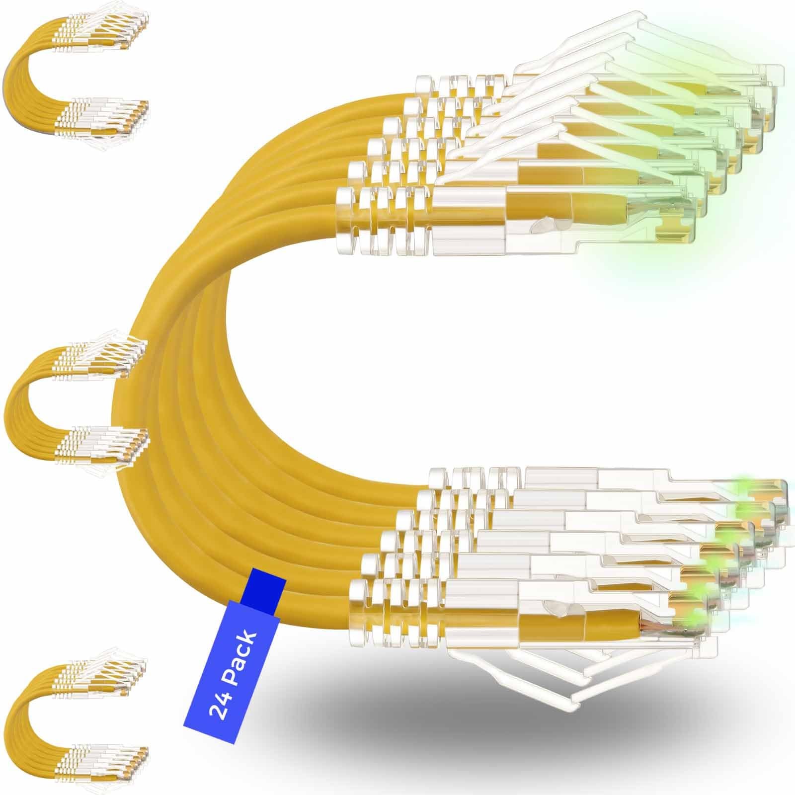 Rapink Cat6a Ethernet Patch Cables 0.5ft 24 pk Yellow Slim Snagless 10G Support