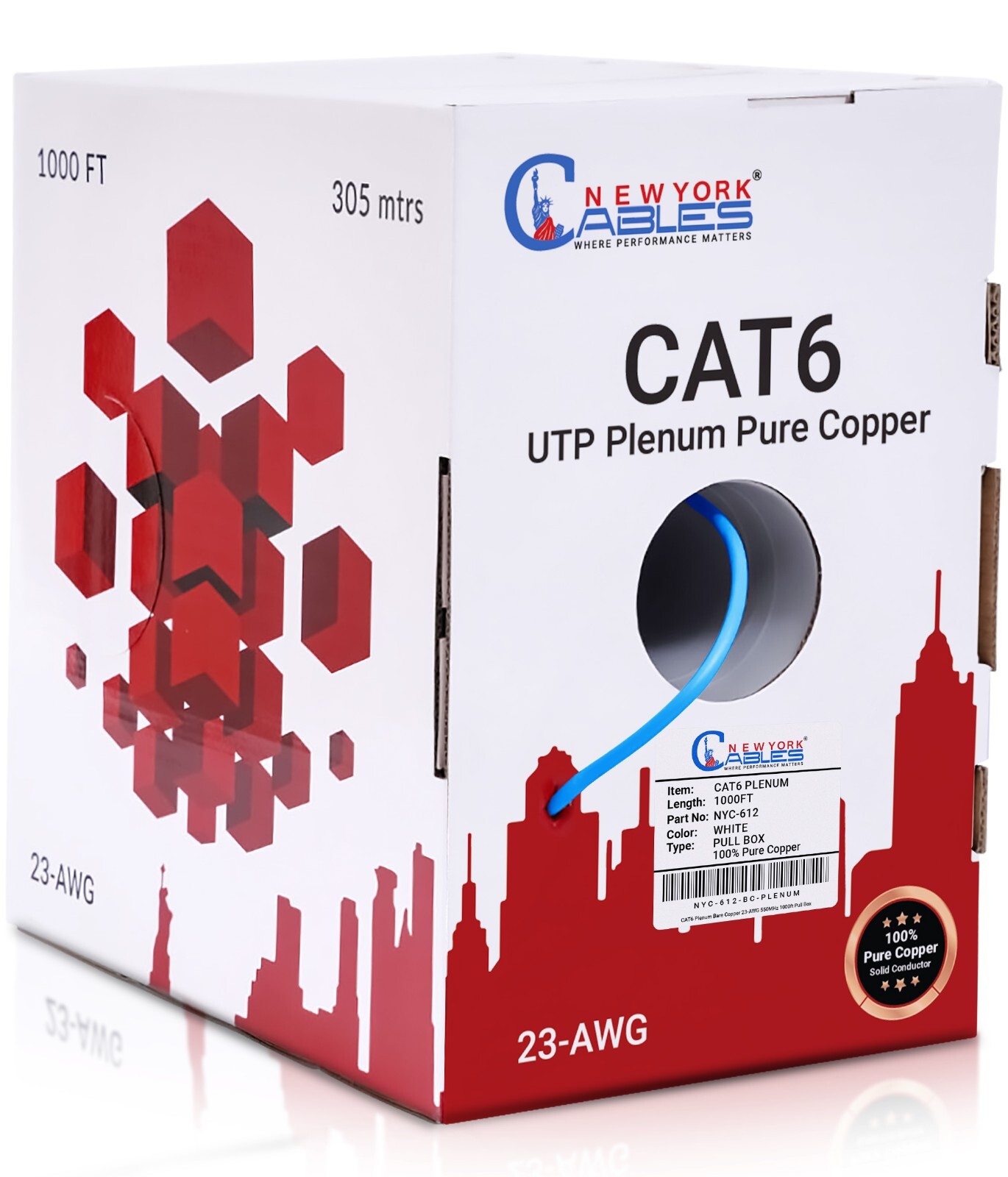 Cat6 Cable 1000ft Plenum 100% Copper 23AWG UTP Bulk Ethernet Cable Lan Wire Blue