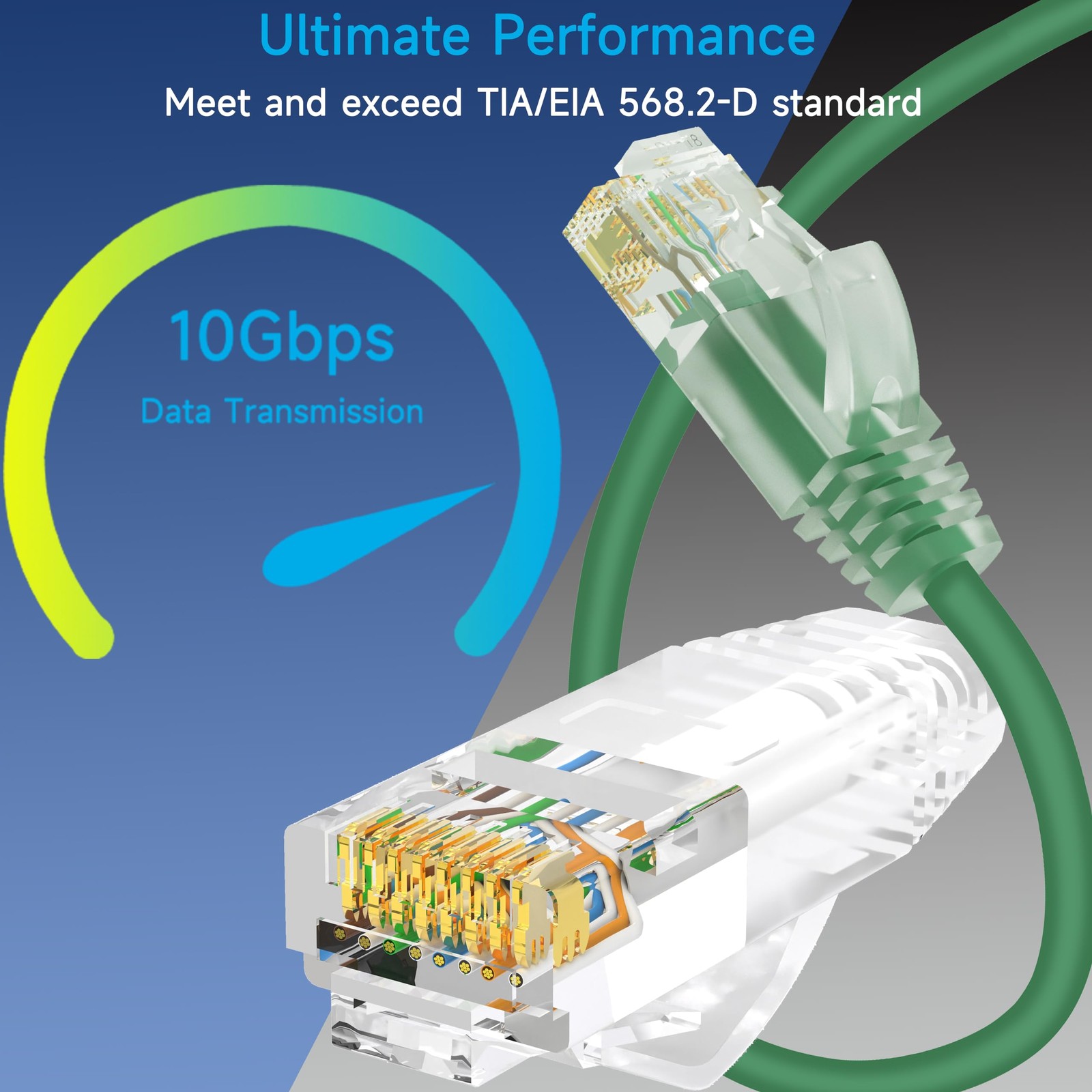 24 PCS Cat6a Slim Ethernet Patch Cable 5 FT 10G Network Data Center Green