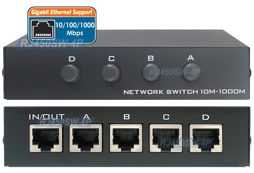 4-Port Ethernet RJ45 Data Switch With Rotary Dial Support 1000 Mbps