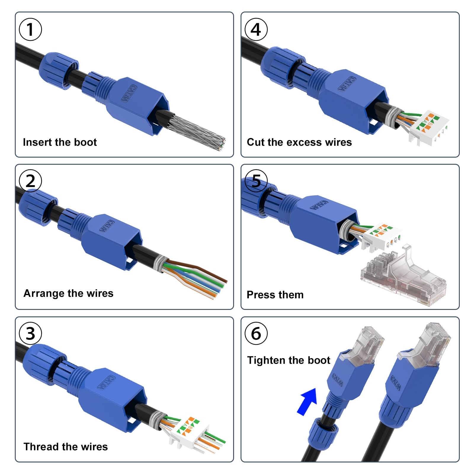 Gold-Plated RJ45 Tool-Free CAT6A Field Termination Plug UTP Modular Connector